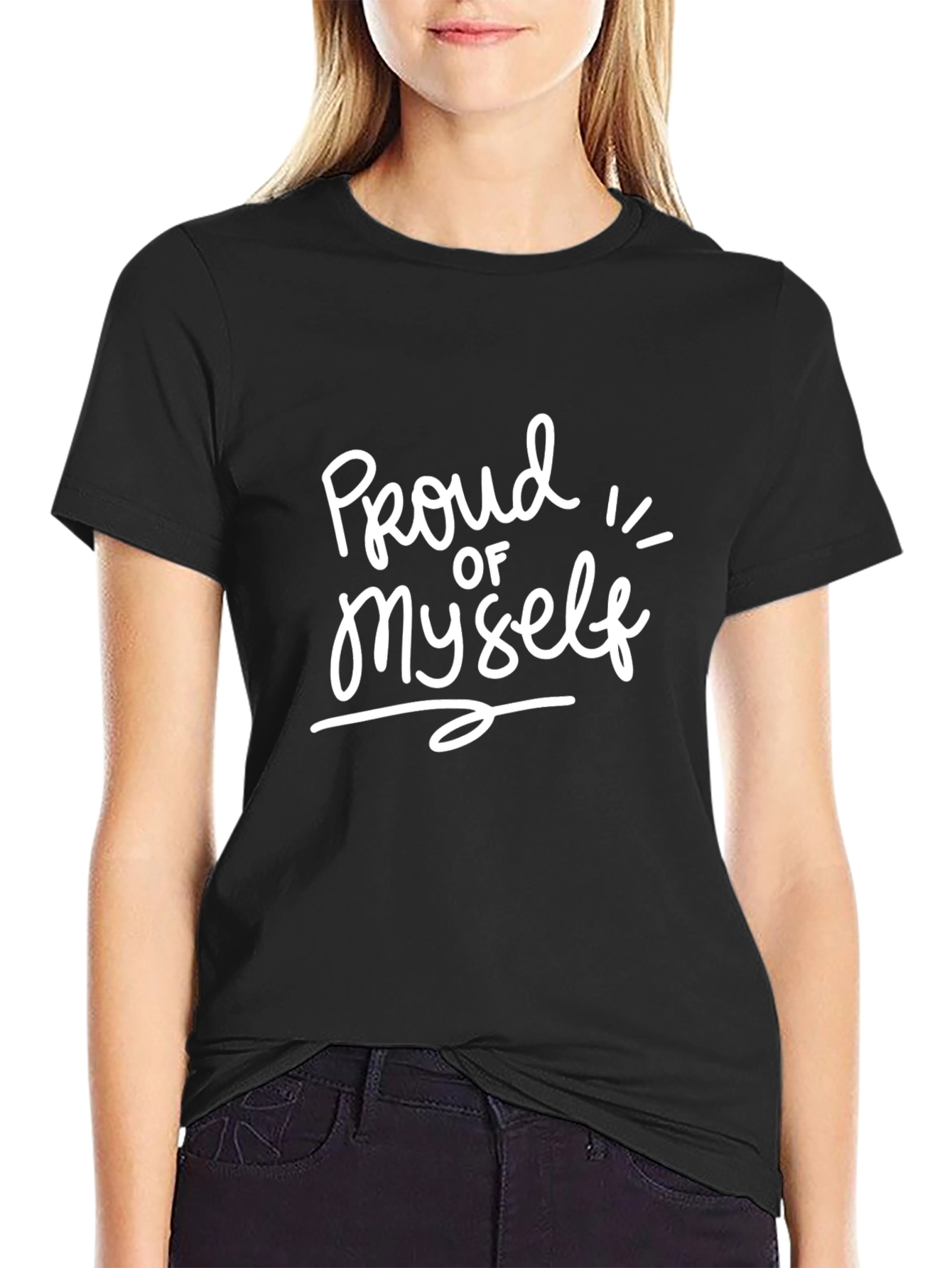 Black Proud Of Myself Graphic Tee - Black Cotton T-Shirt view 2