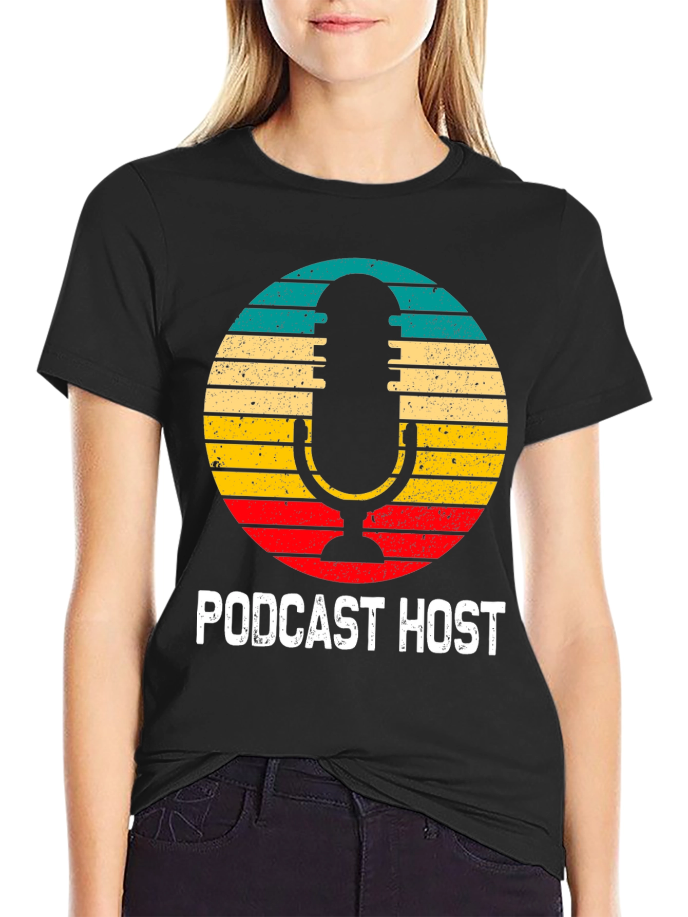 Black Podcast Host Retro T-Shirt view 2