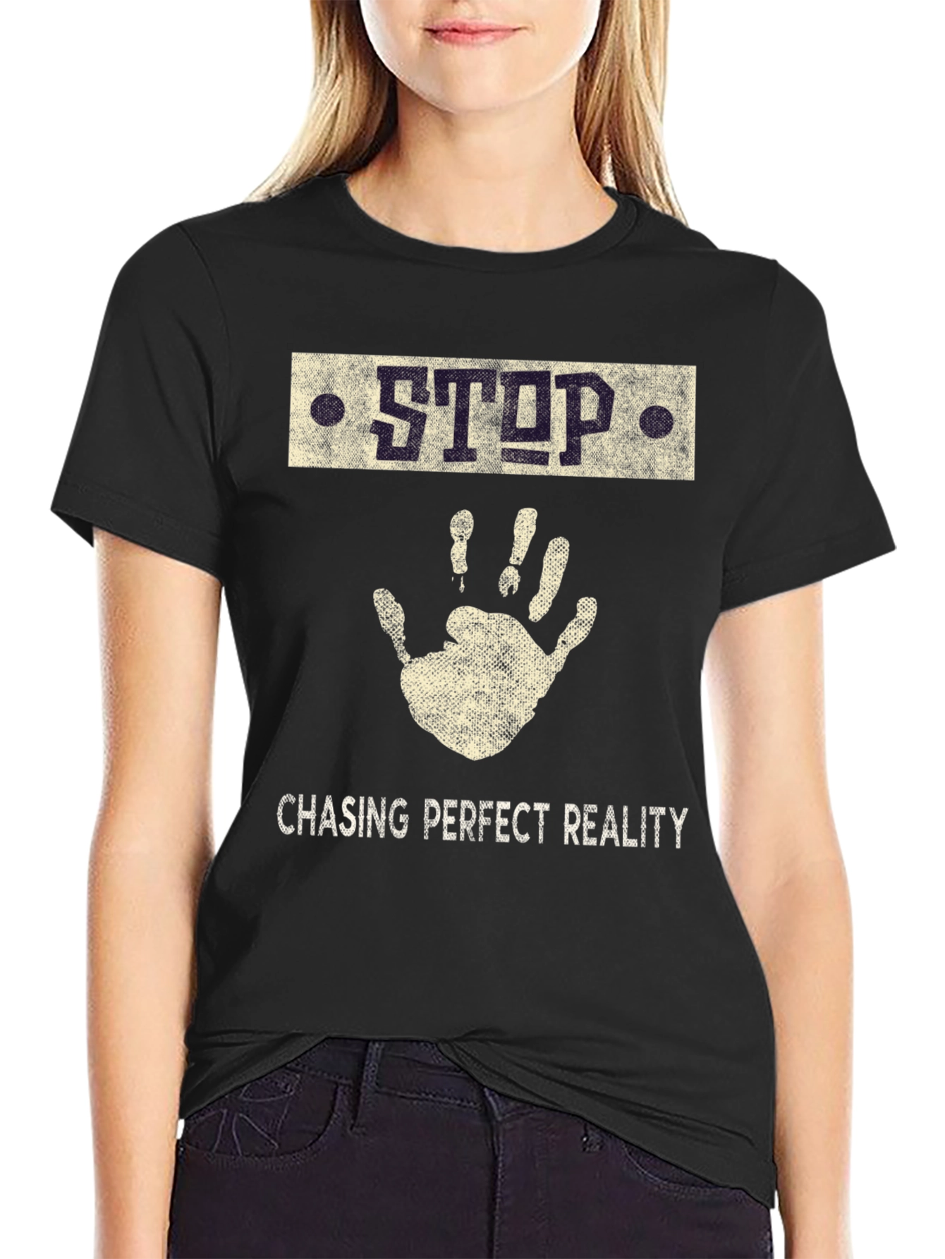 Black Stop Chasing Reality Graphic Tee view 2