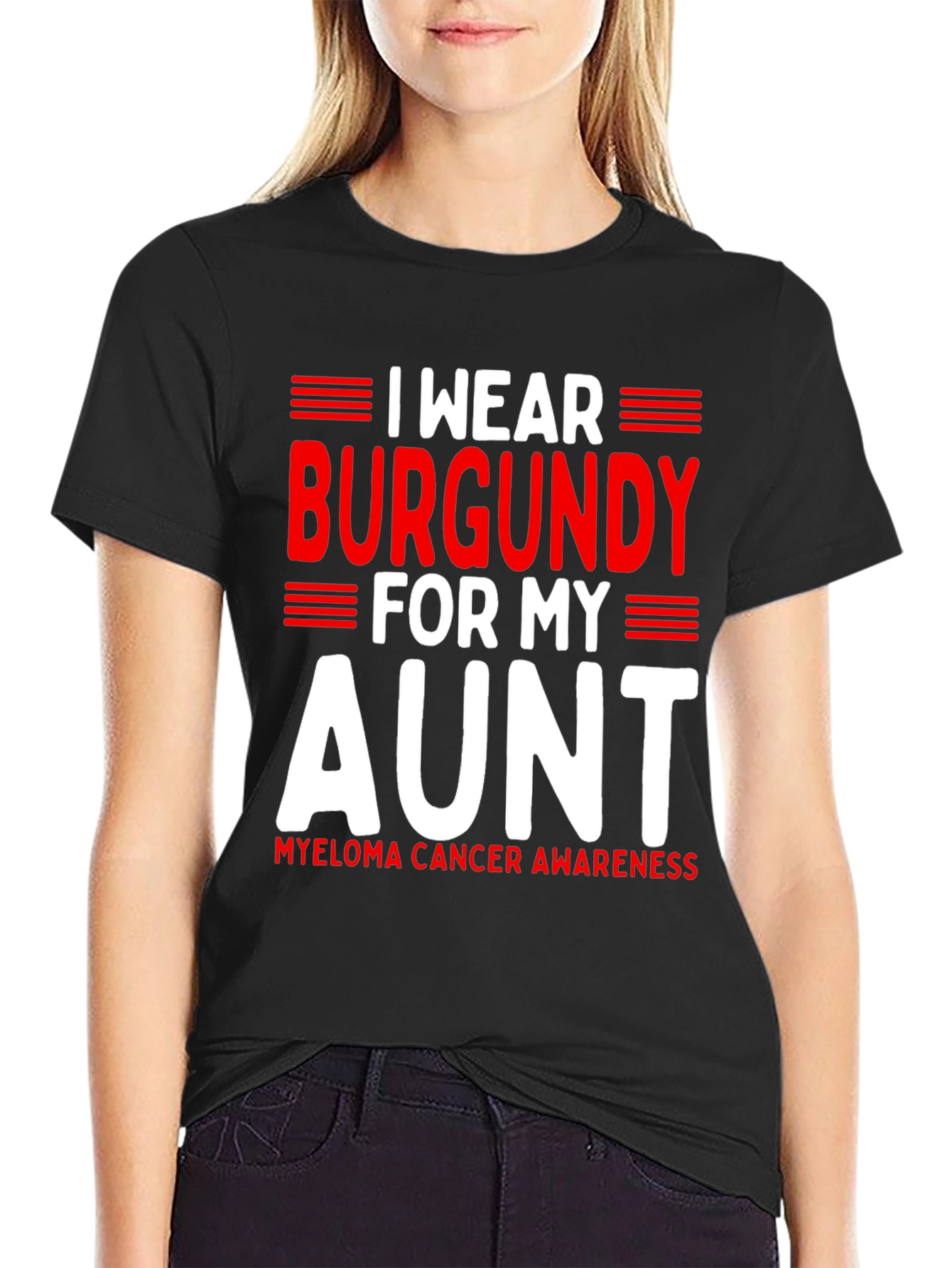 Black I Wear Burgundy For My Aunt T-Shirt view 2