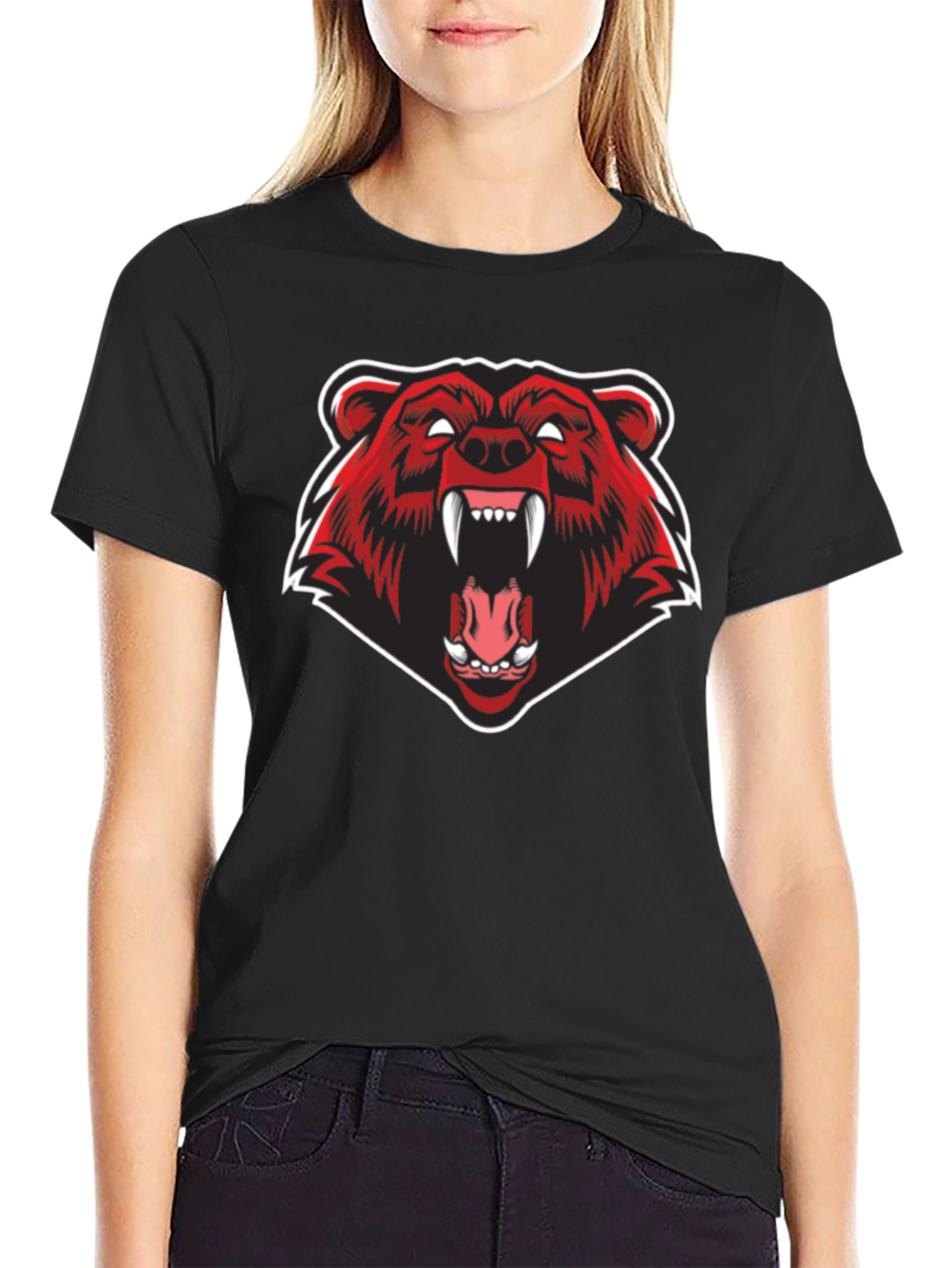 Black Black T-Shirt with Red Bear Graphic view 2