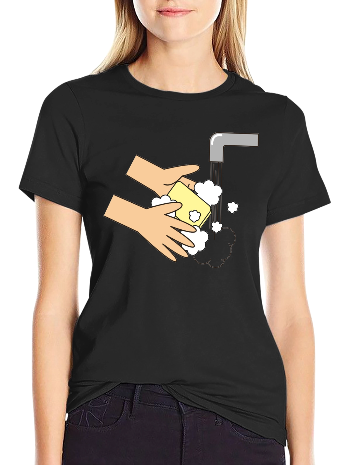 Black Wash Your Hands Graphic T-Shirt view 2