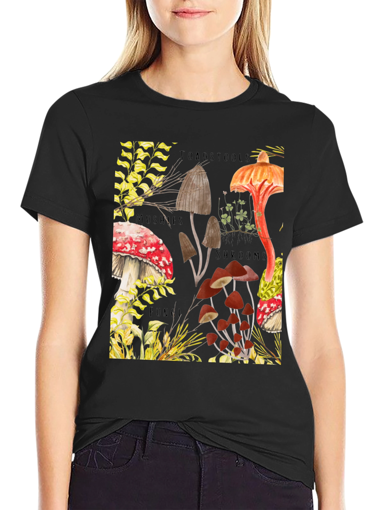 Black Mushroom Print T-Shirt - Fun Guy Apparel view 2