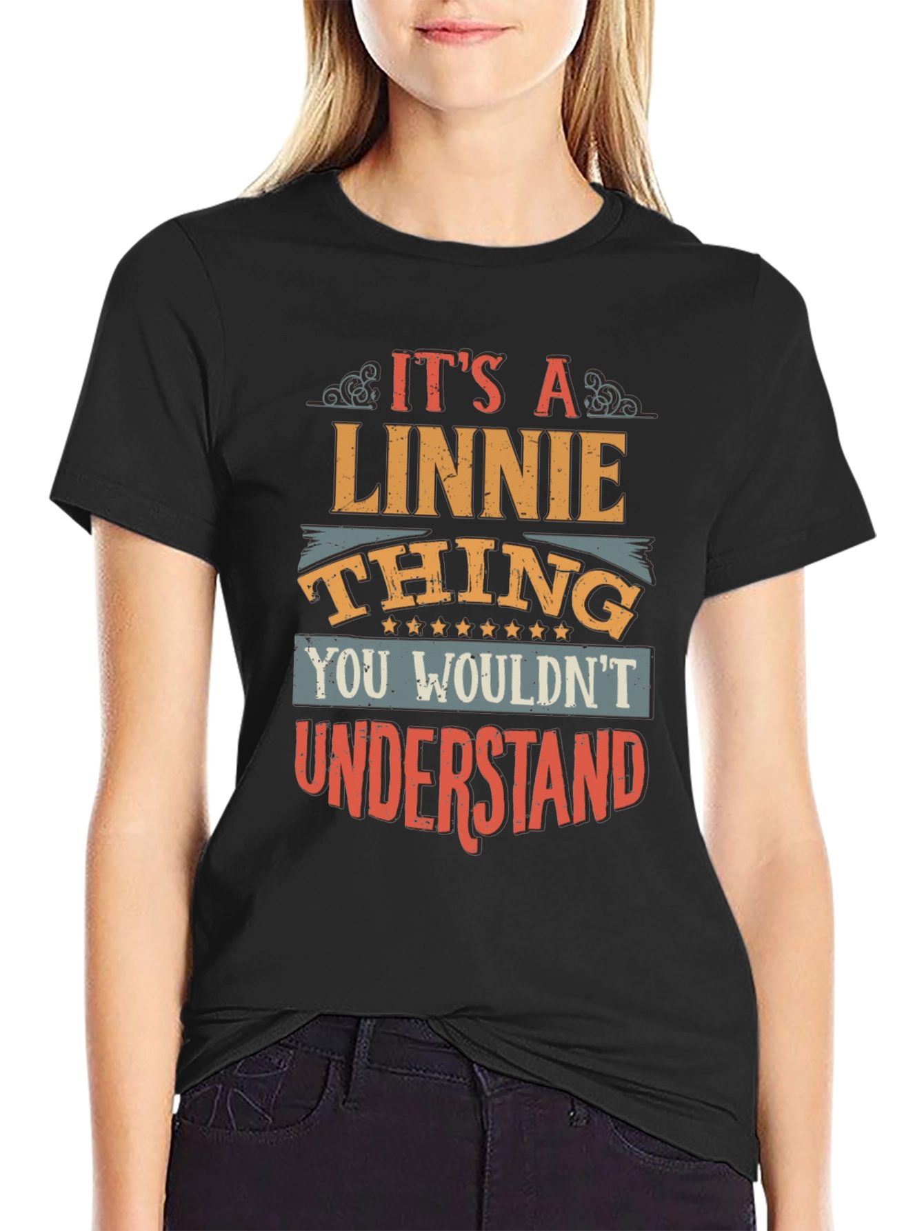 Black Linnie Thing T-Shirt - Unique Gift Idea view 2