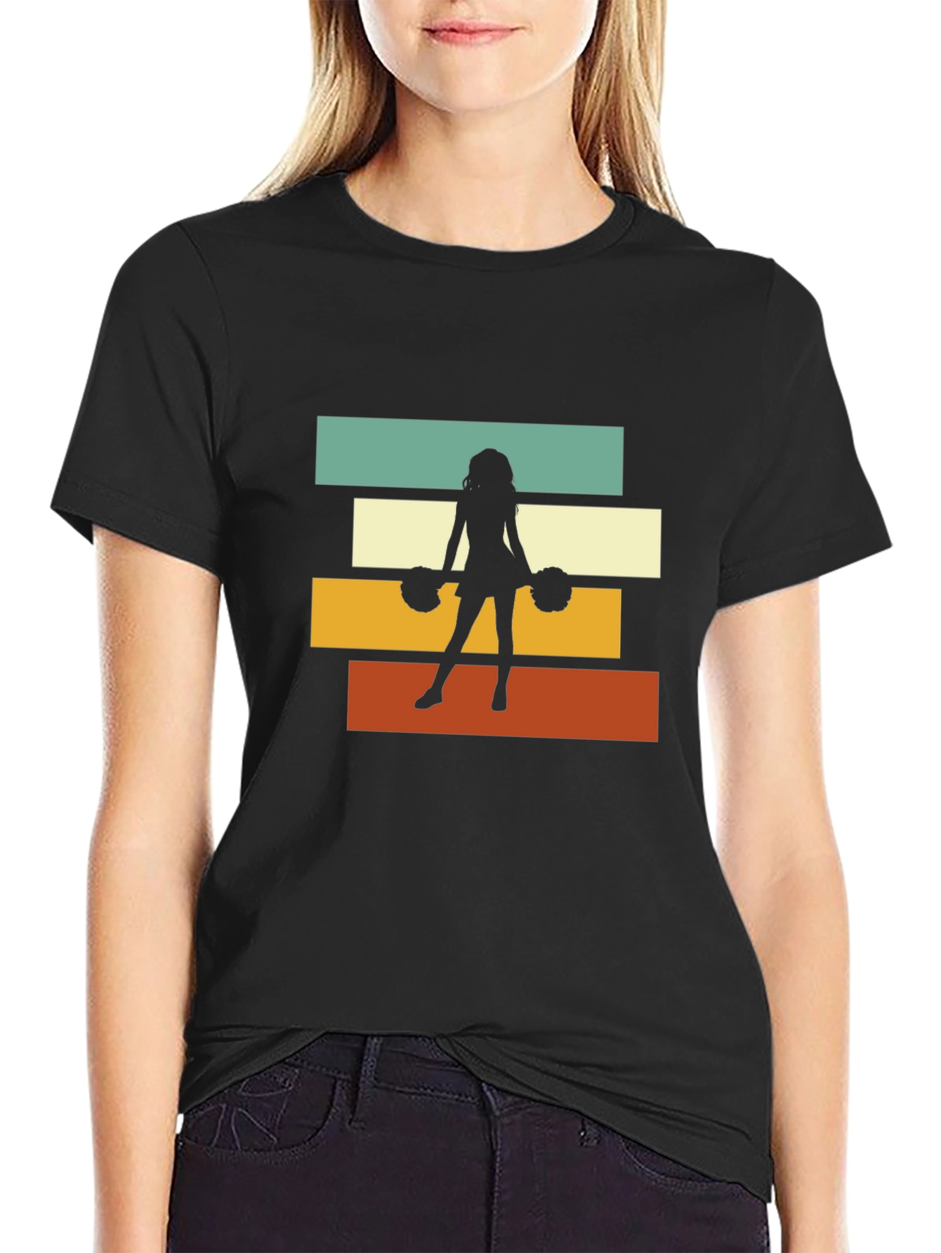 Black Retro Cheerleader T-Shirt - Vintage Style Design view 2