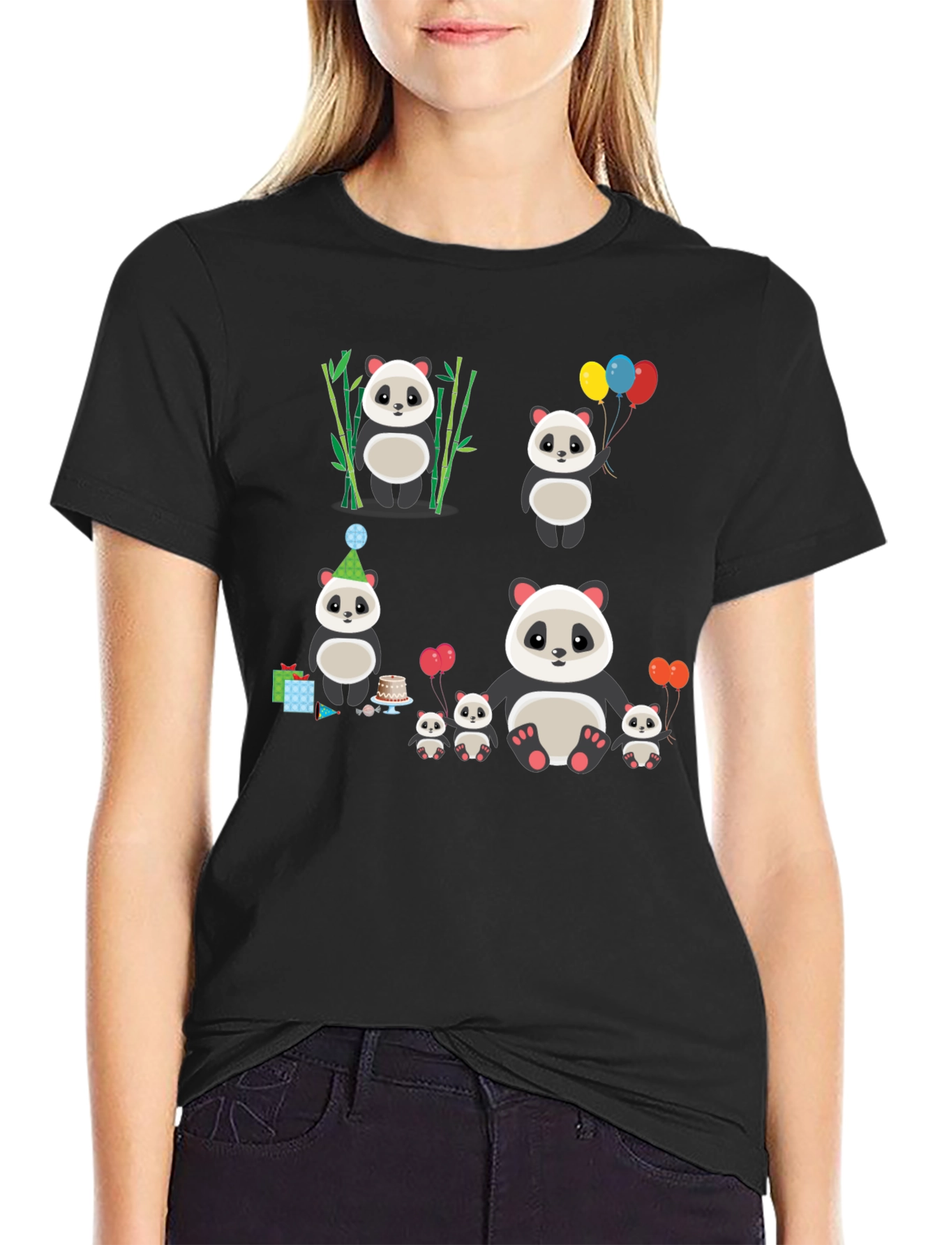 Black Cute Panda Family T-Shirt view 2