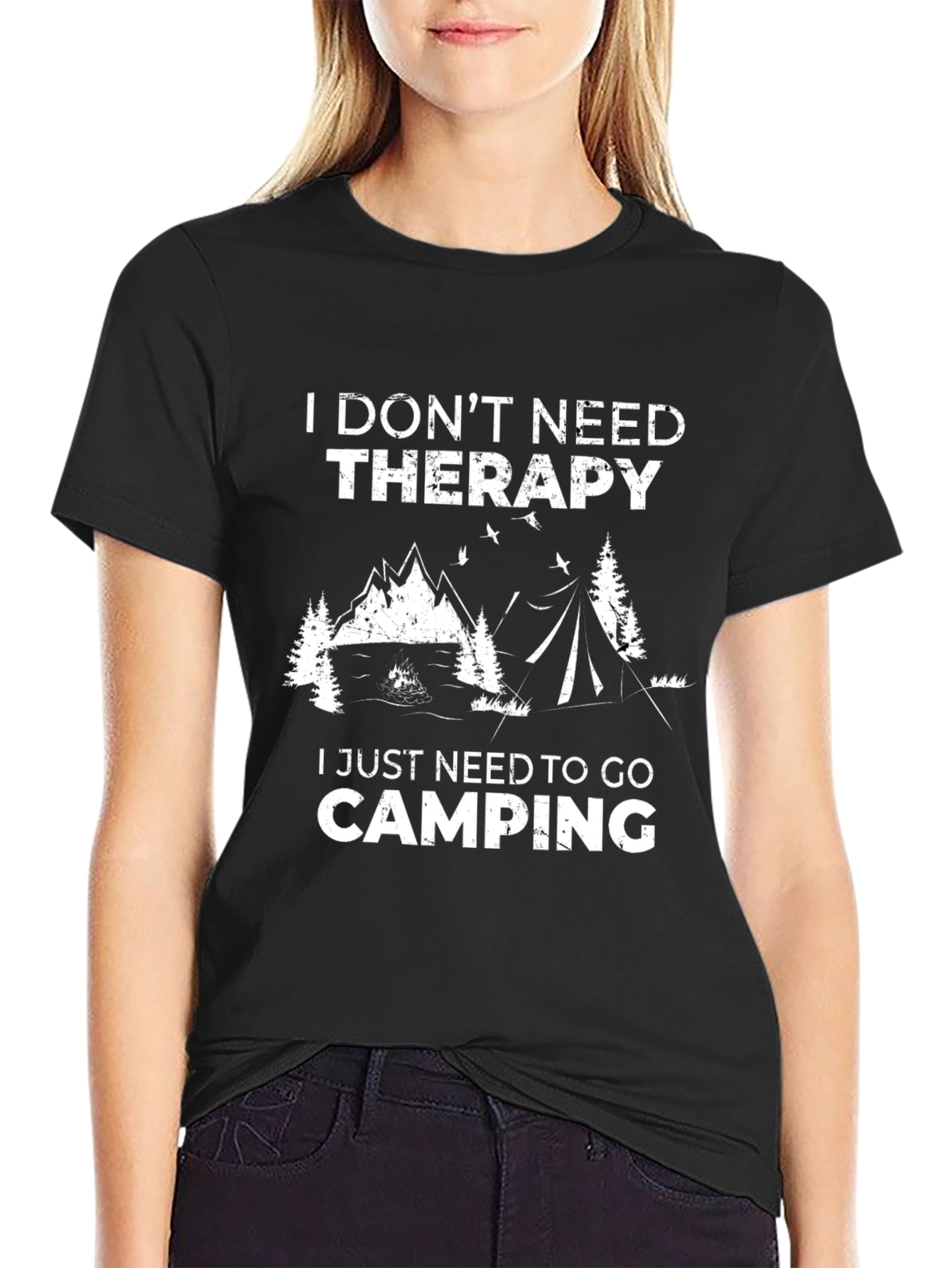 Black Camping Therapy T-Shirt view 2