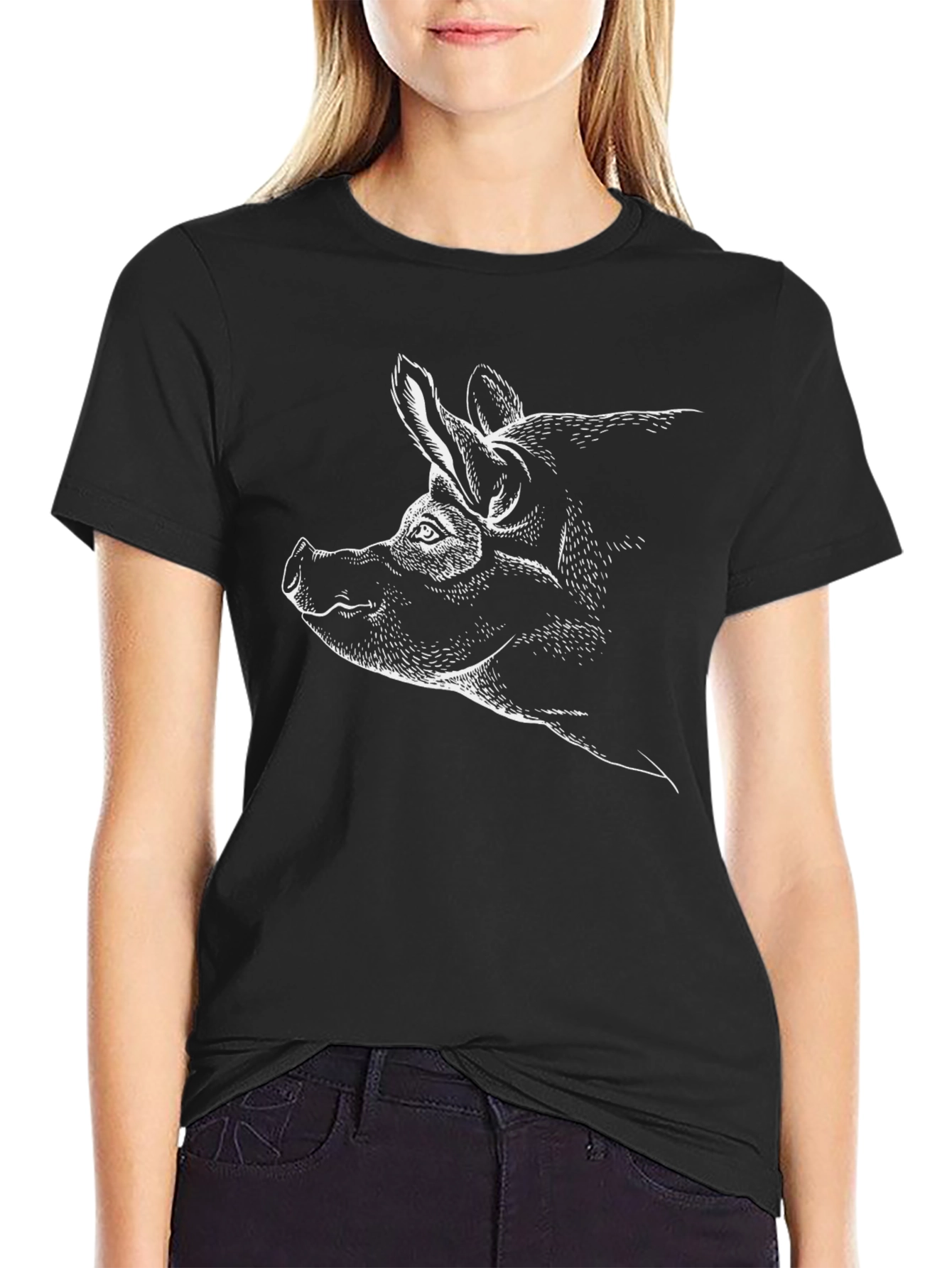 Black Cool Pig Graphic Tee - Black Cotton T-Shirt view 2