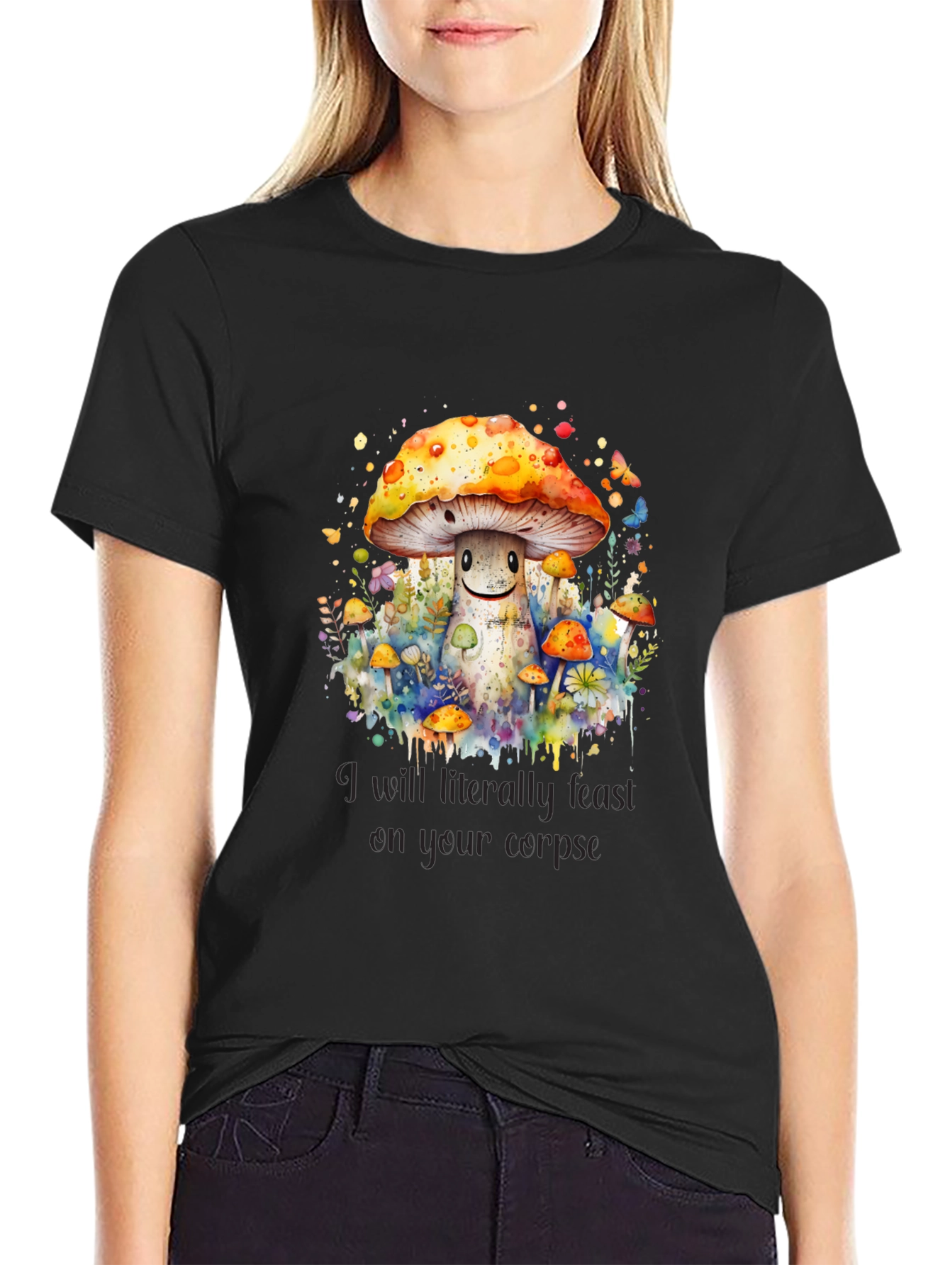 Black Mushroom Corpse Feast Tee - Black Graphic T-Shirt view 2