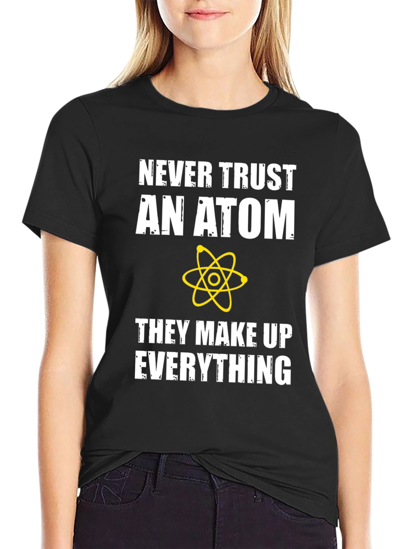 Black Funny Science T-Shirt - Never Trust An Atom view 2