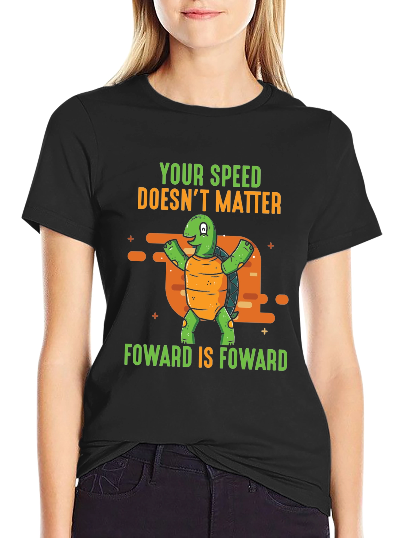 Black Funny Turtle Graphic T-Shirt - Your Speed Doesn't Matter view 2