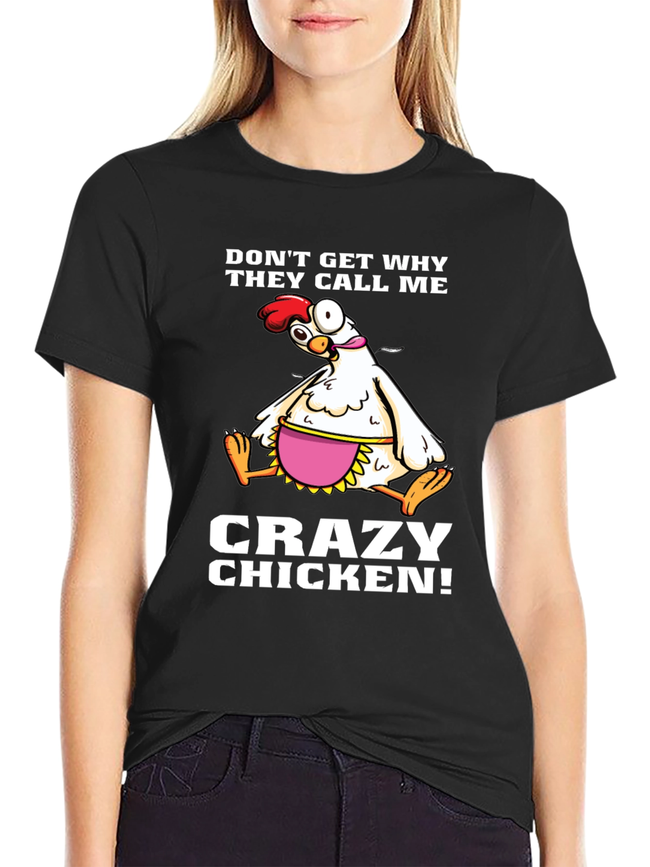 Black Crazy Chicken Graphic T-Shirt view 2