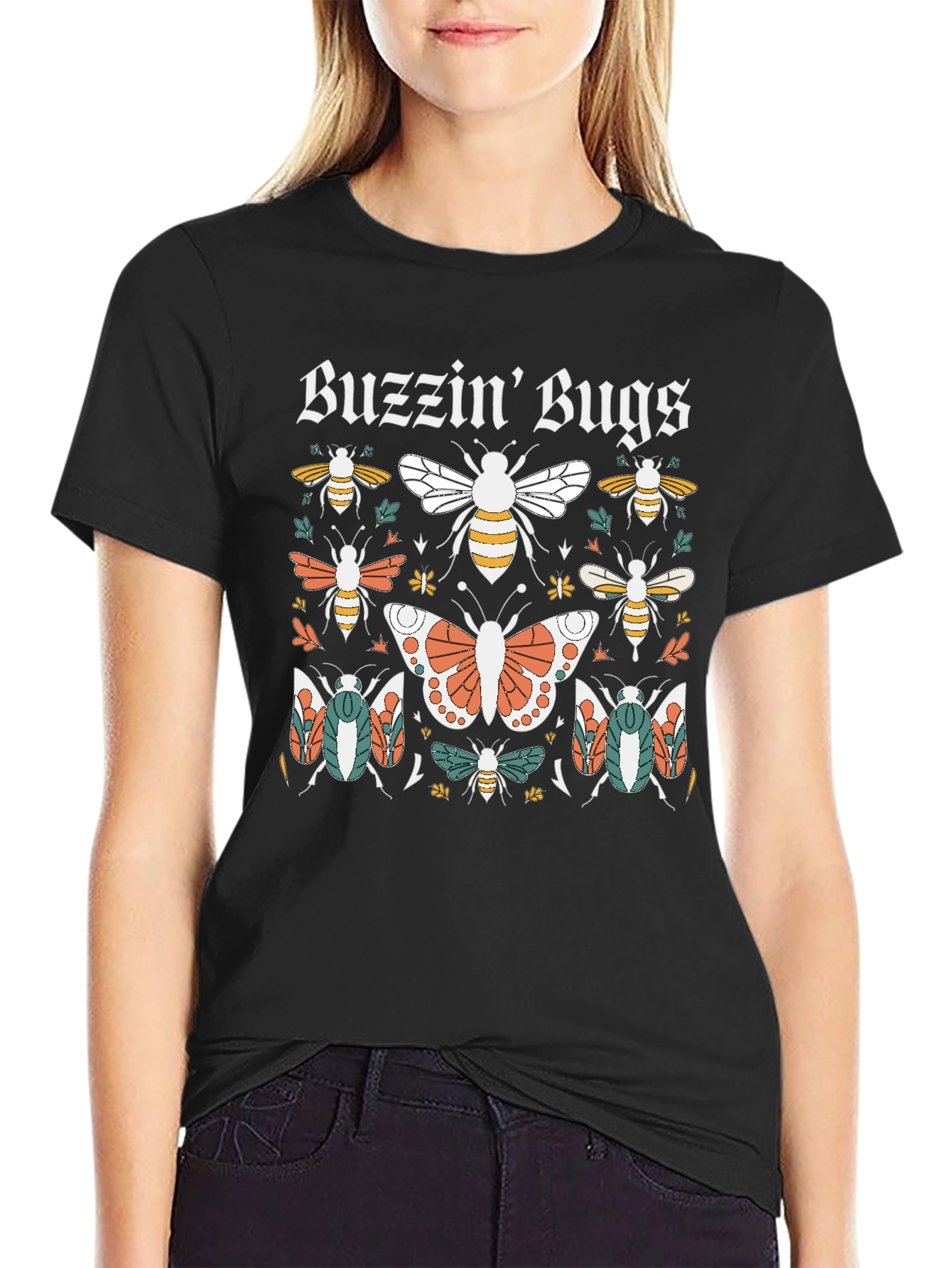 Black Buzzin' Bugs Graphic Tee - Black Cotton T-Shirt view 2