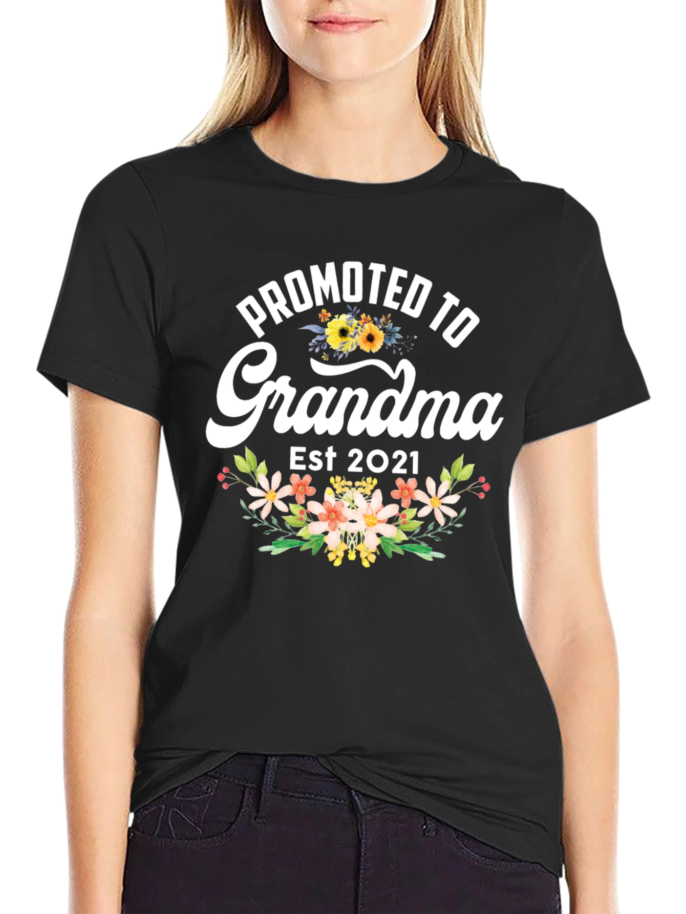 Black Promoted to Grandma Est 2021 T-Shirt view 2