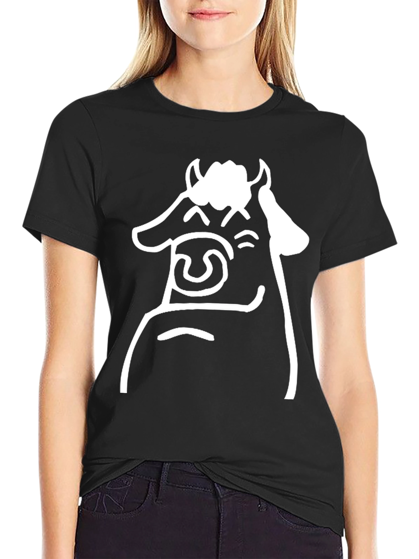Black Cartoon Cow Graphic Tee - Black T-Shirt view 2
