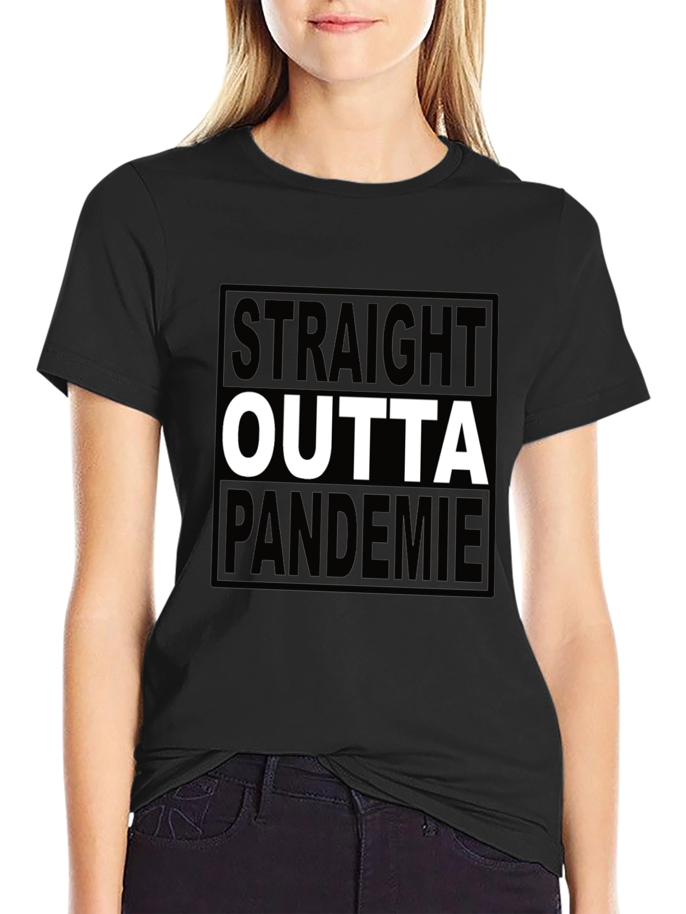 Black Straight Outta Pandemie Black T-Shirt view 2