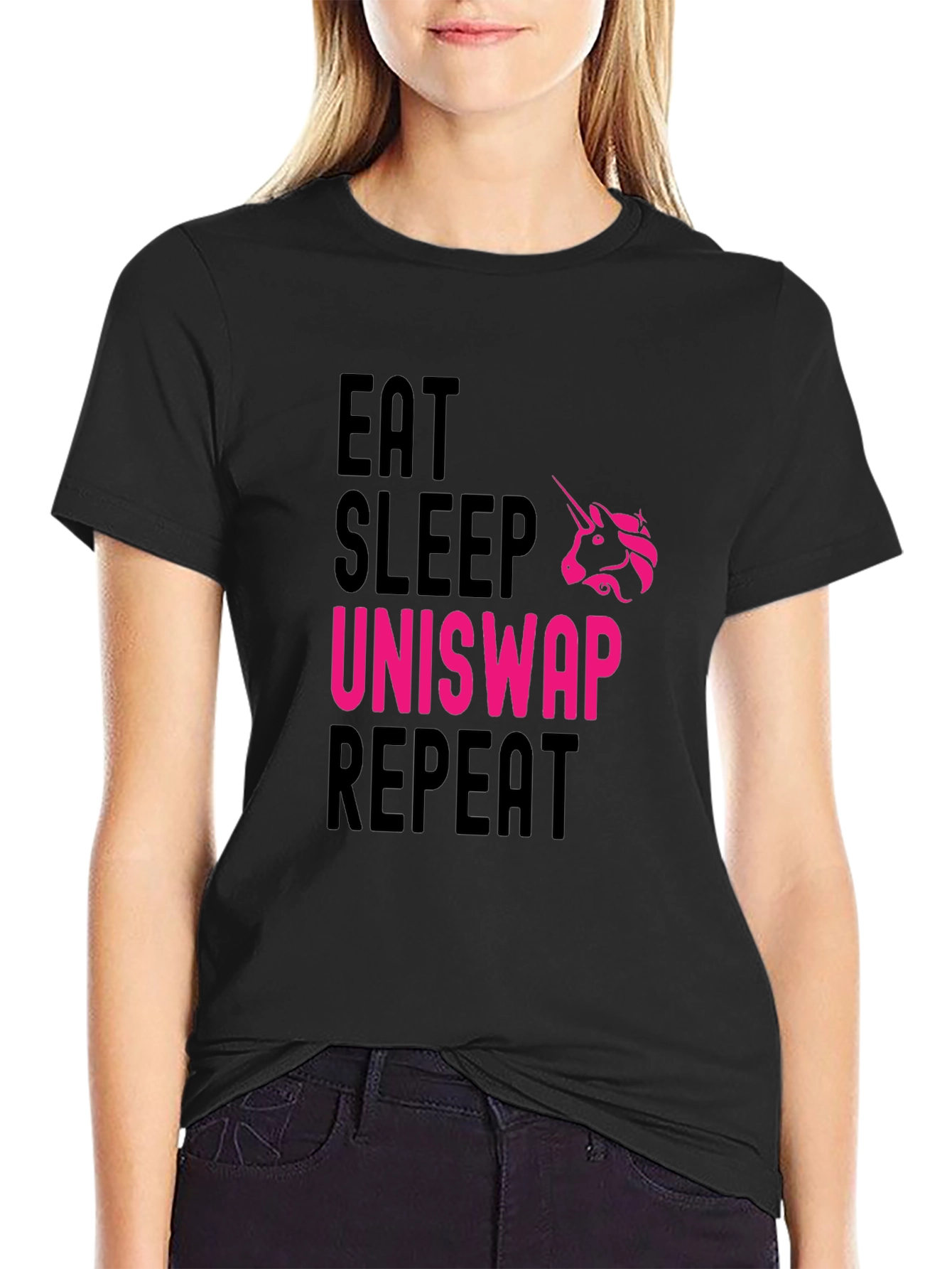 Black Eat Sleep Uniswap Repeat Black T-Shirt view 2