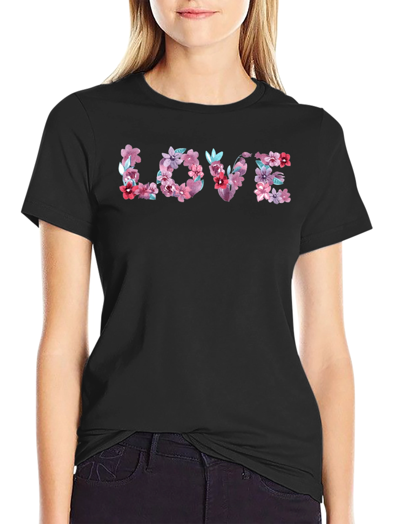 Black Floral LOVE Graphic Tee - Men's Black T-Shirt view 2