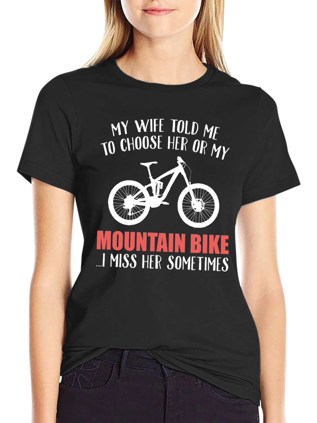 Black Funny Mountain Bike T-Shirt - Choose Her or My Bike! view 2