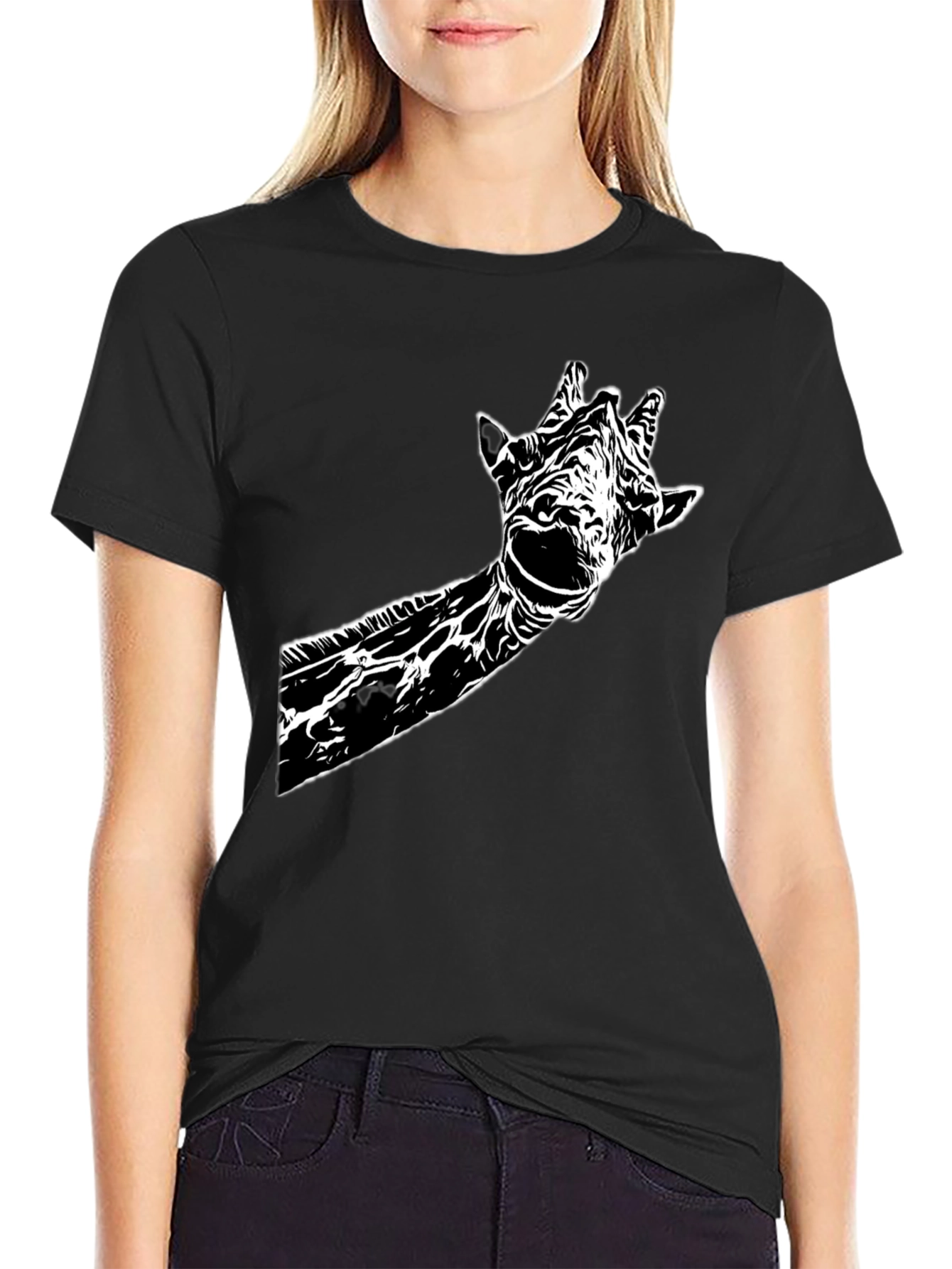 Black Giraffe Graphic Tee - Stylish Black Cotton T-Shirt view 2