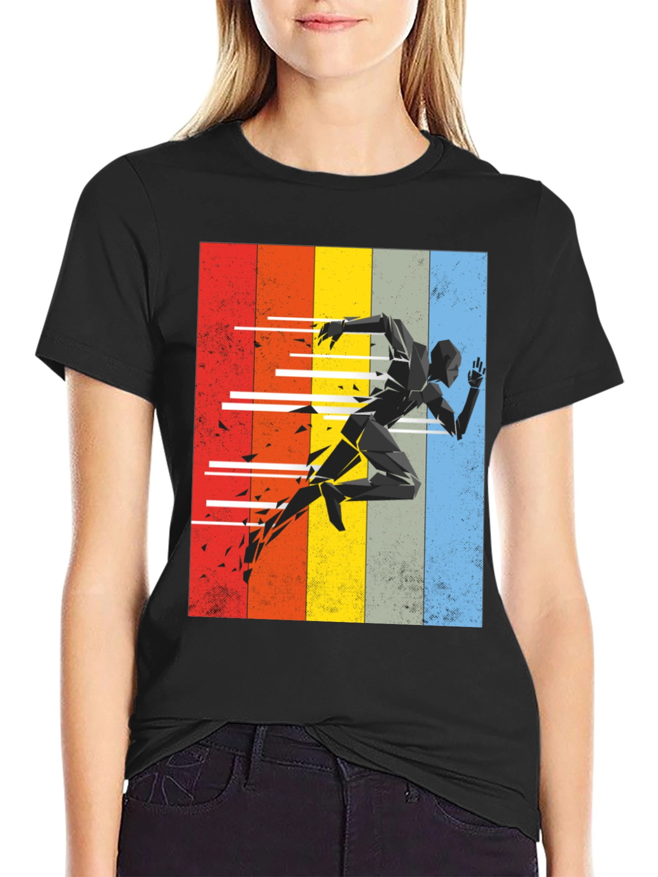 Black Geometric Runner Graphic Tee - Retro Style view 2