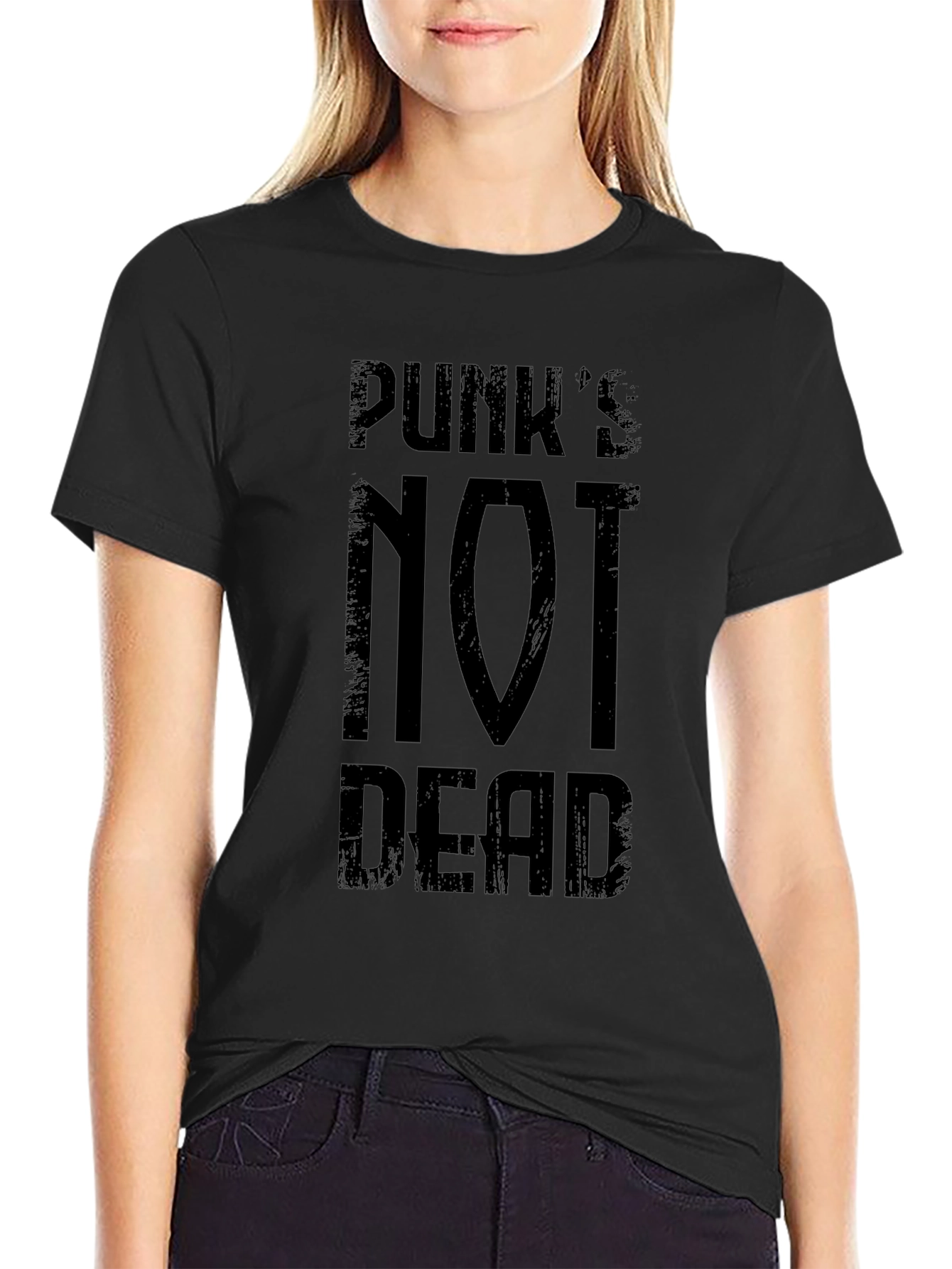 Black Punk's Not Dead Graphic Tee - Black Cotton T-Shirt view 2