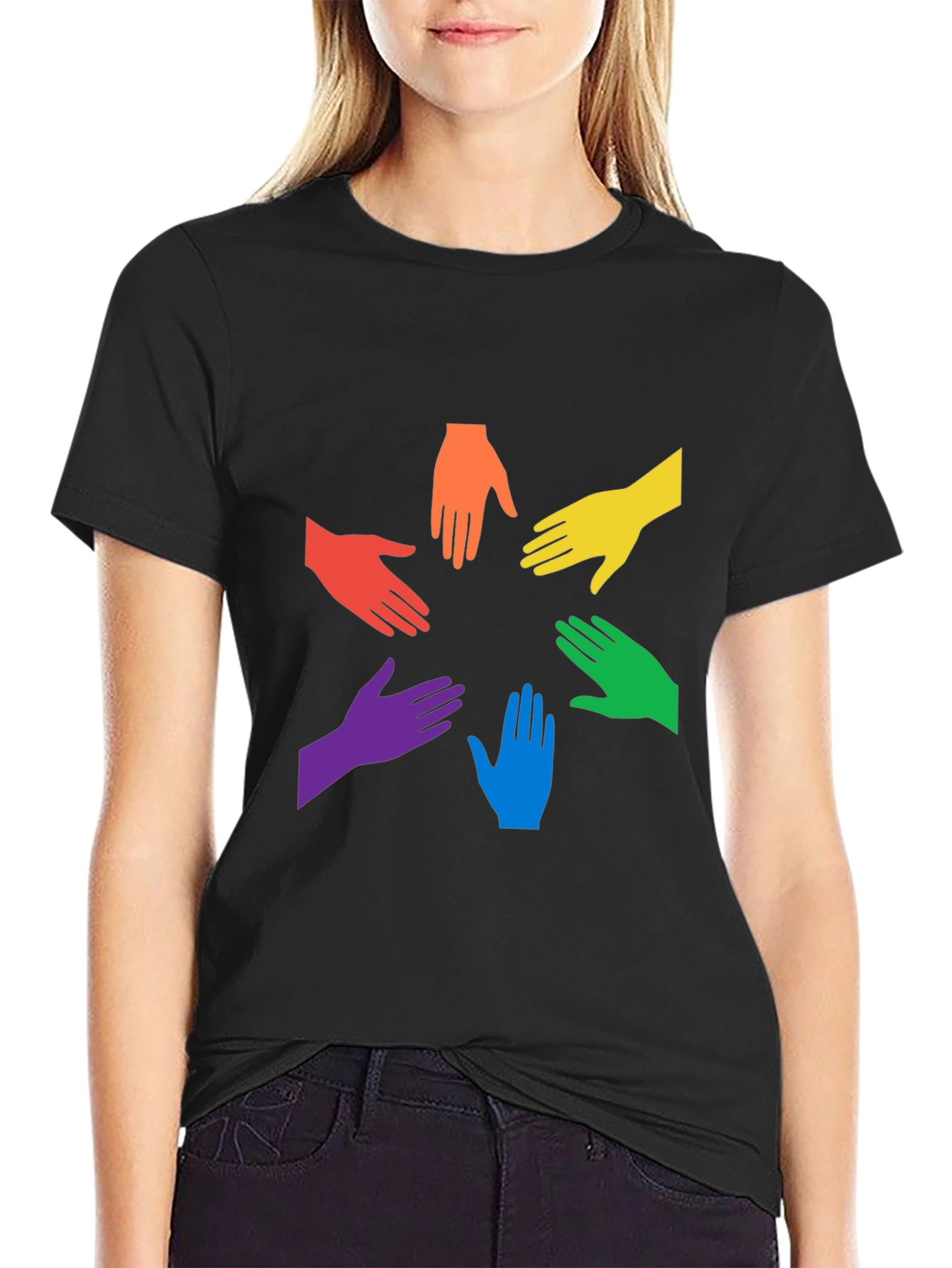Black Unity Rainbow Hands Graphic T-Shirt view 2