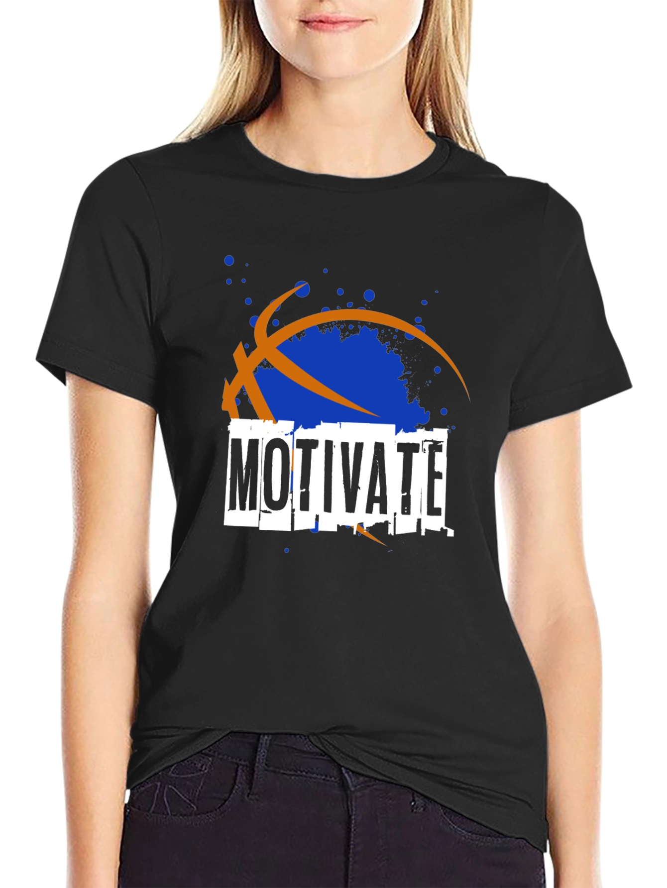 Black Motivate Basketball Graphic T-Shirt view 2