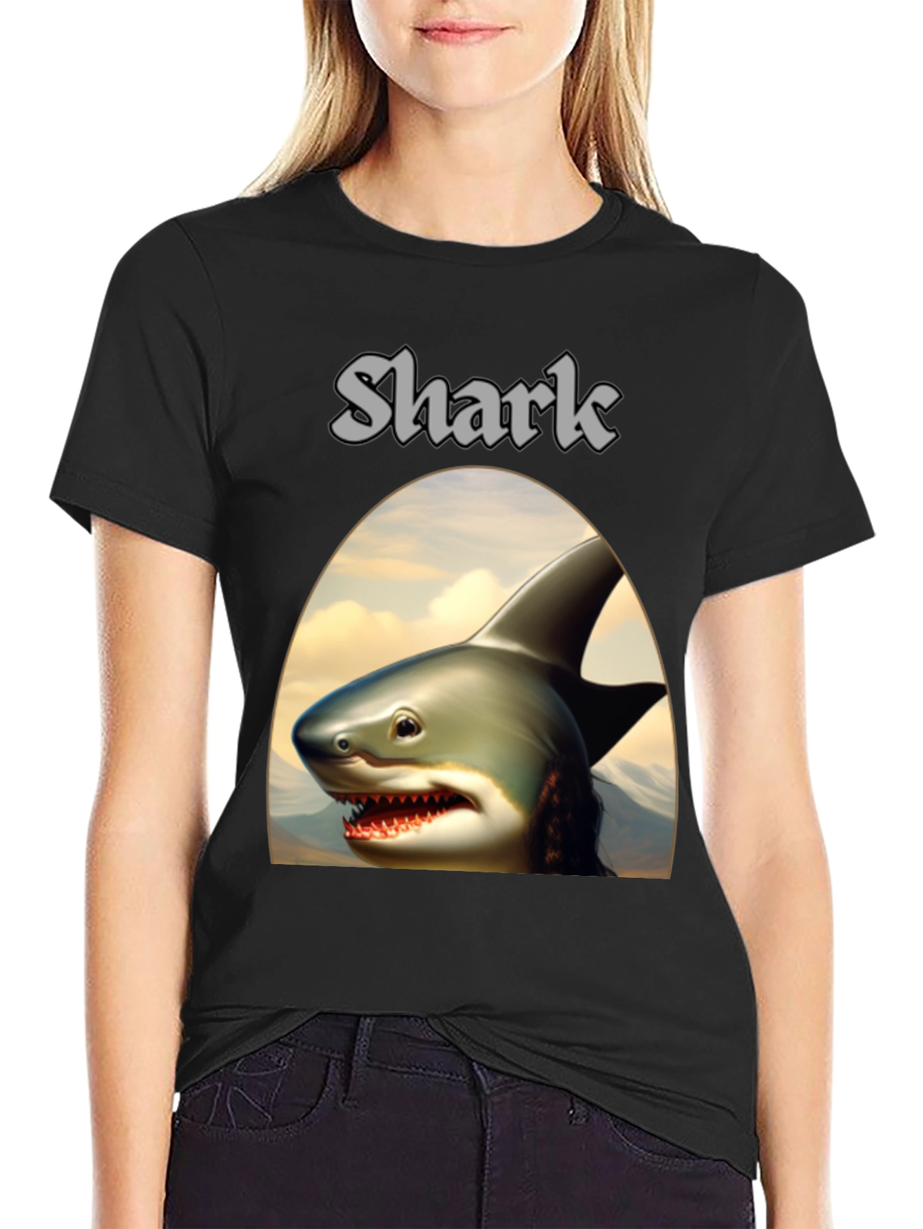 Black Shark Graphic Tee - Black Novelty T-Shirt view 2