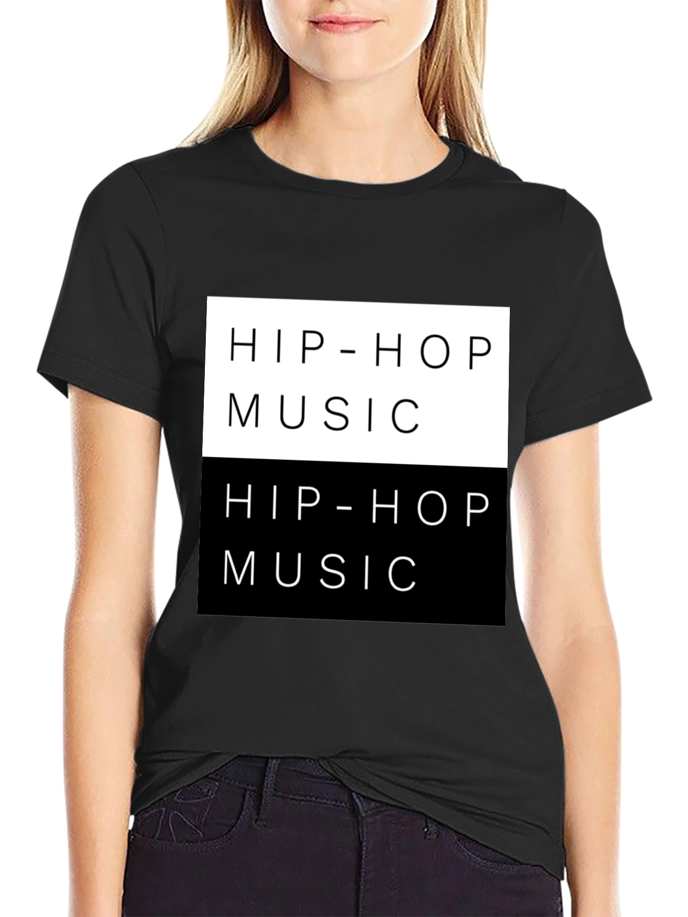 Black Hip-Hop Music T-Shirt Black Trendy Graphic Tee view 2