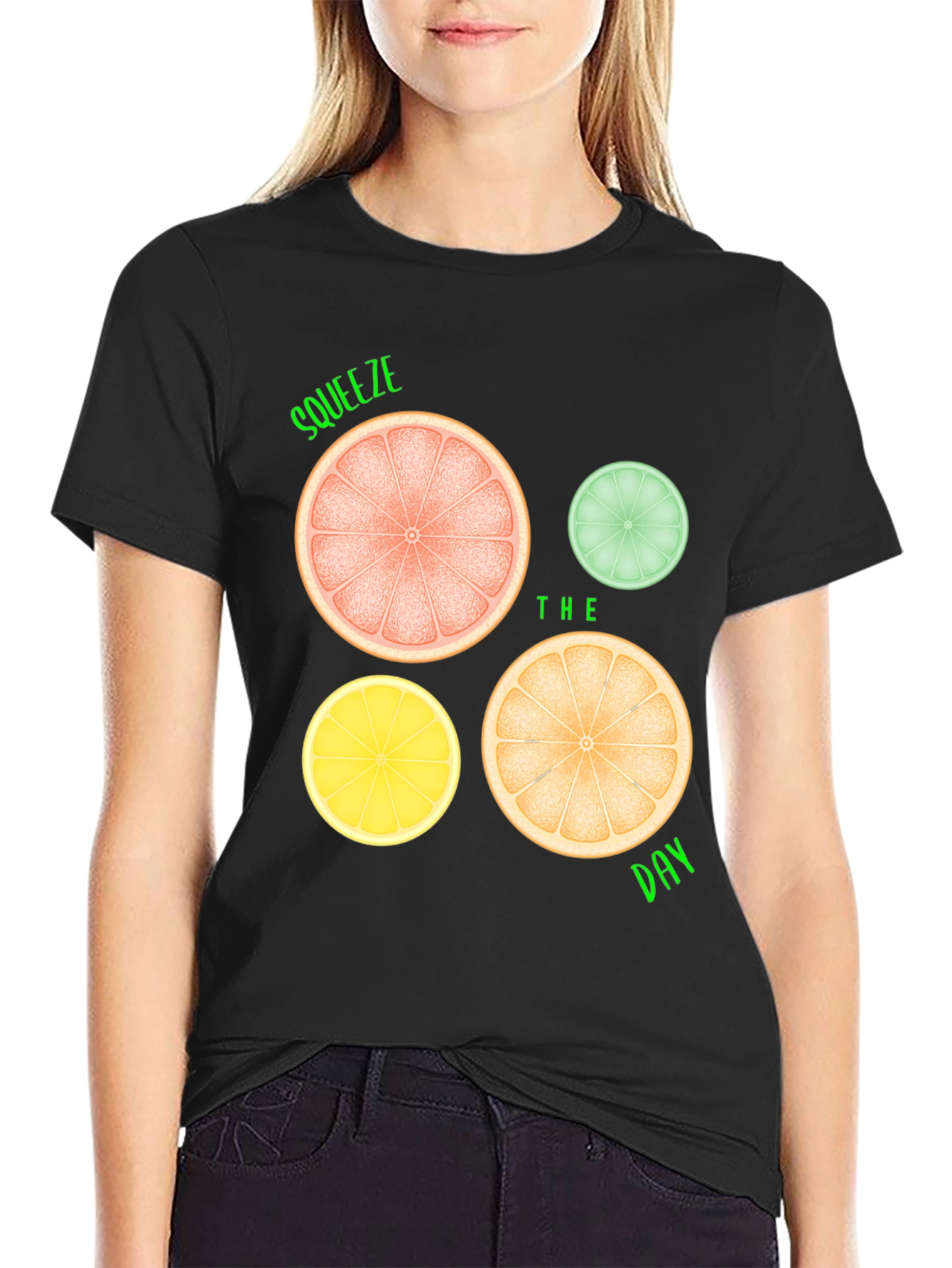 Black Squeeze the Day Graphic Tee - Citrus Fruit Design view 2