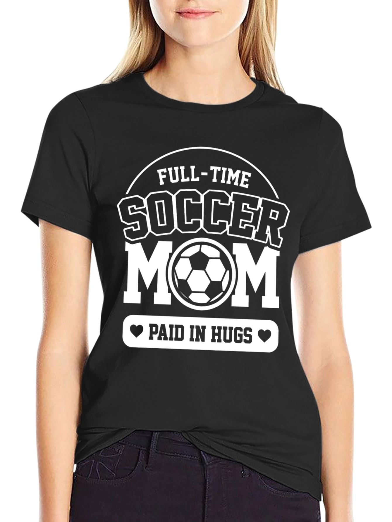 Black Full-Time Soccer Mom T-Shirt - Paid In Hugs Graphic Tee view 2