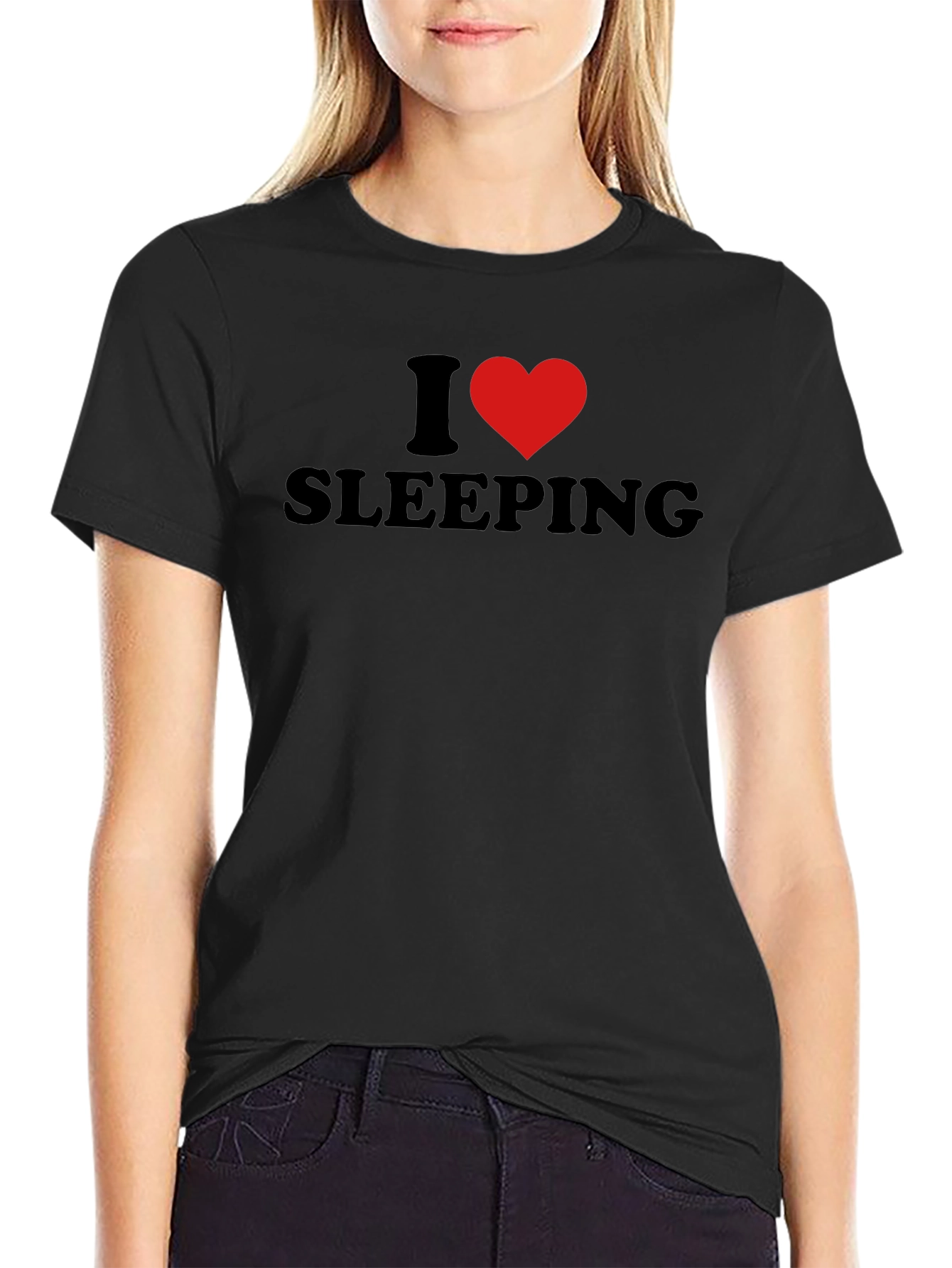 Black I Heart Sleeping Black Graphic T-Shirt view 2