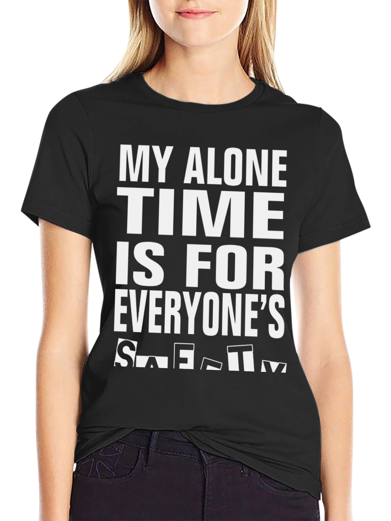 Black My Alone Time Safety Tee - Funny Graphic T-Shirt view 2