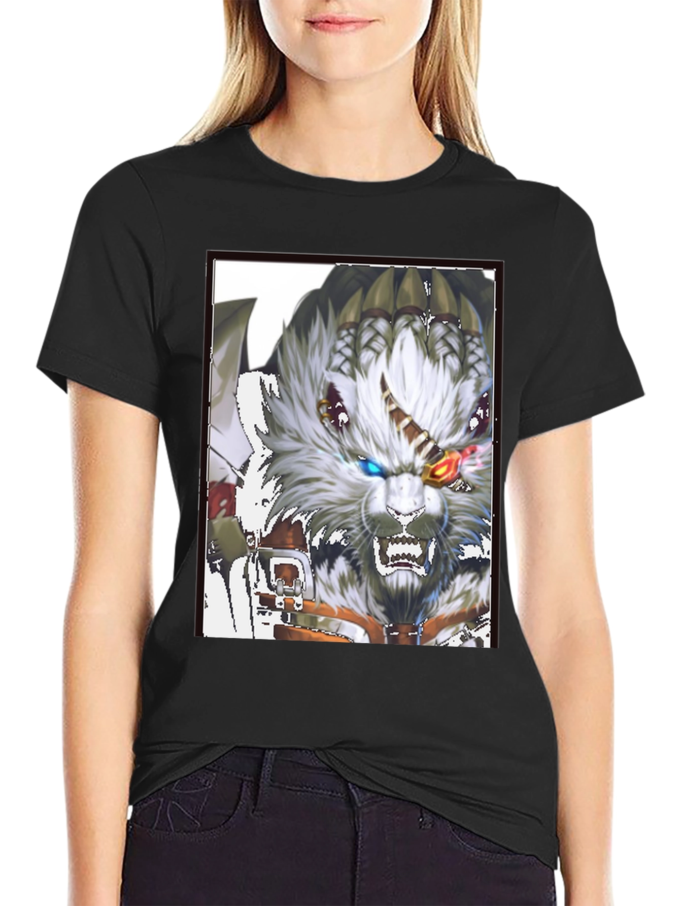 Black Bold Graphic Print Tee - Fierce Fantasy Wolf view 2
