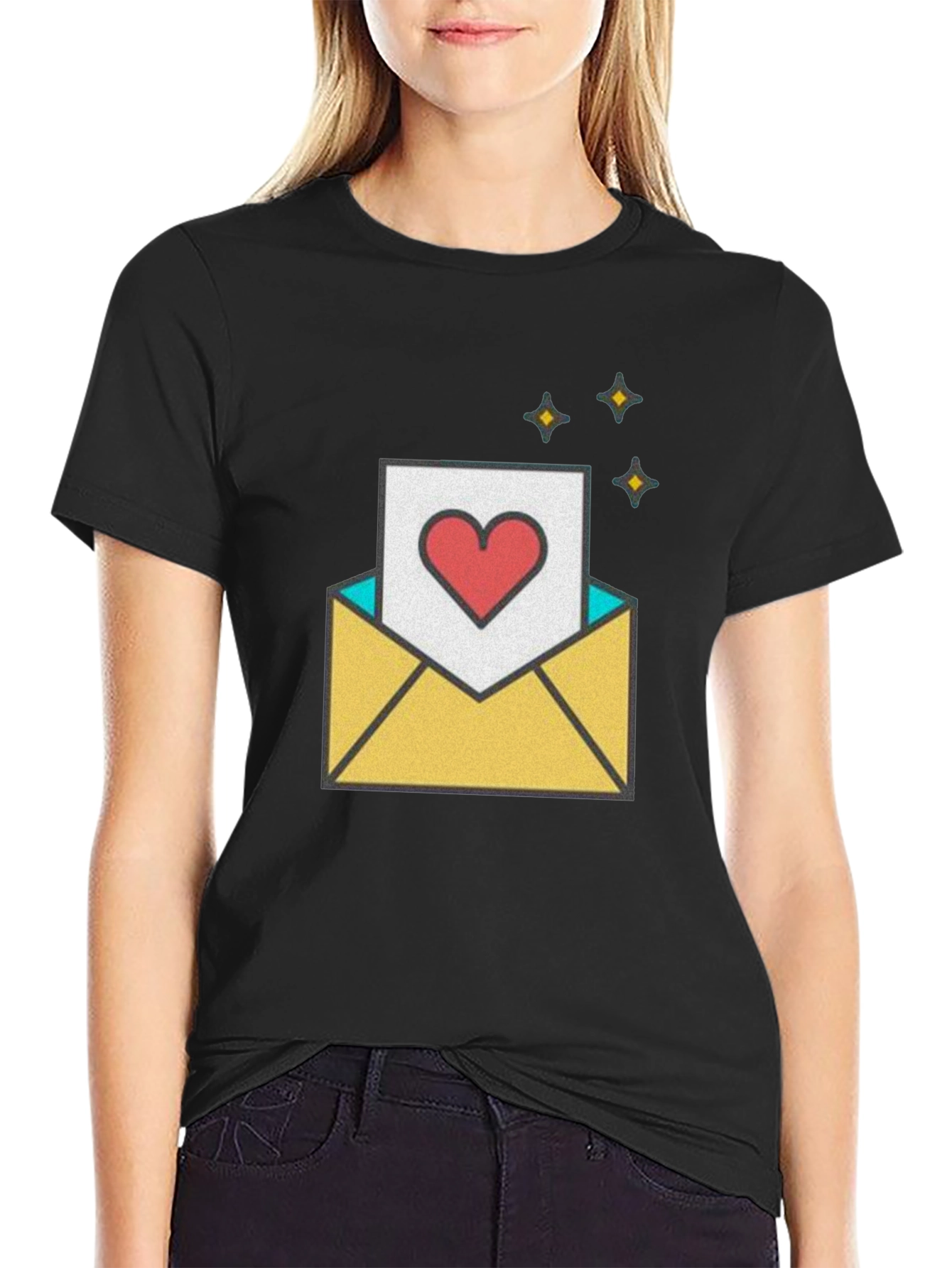 Black Love Letter Graphic T-Shirt - Romantic & Trendy view 2
