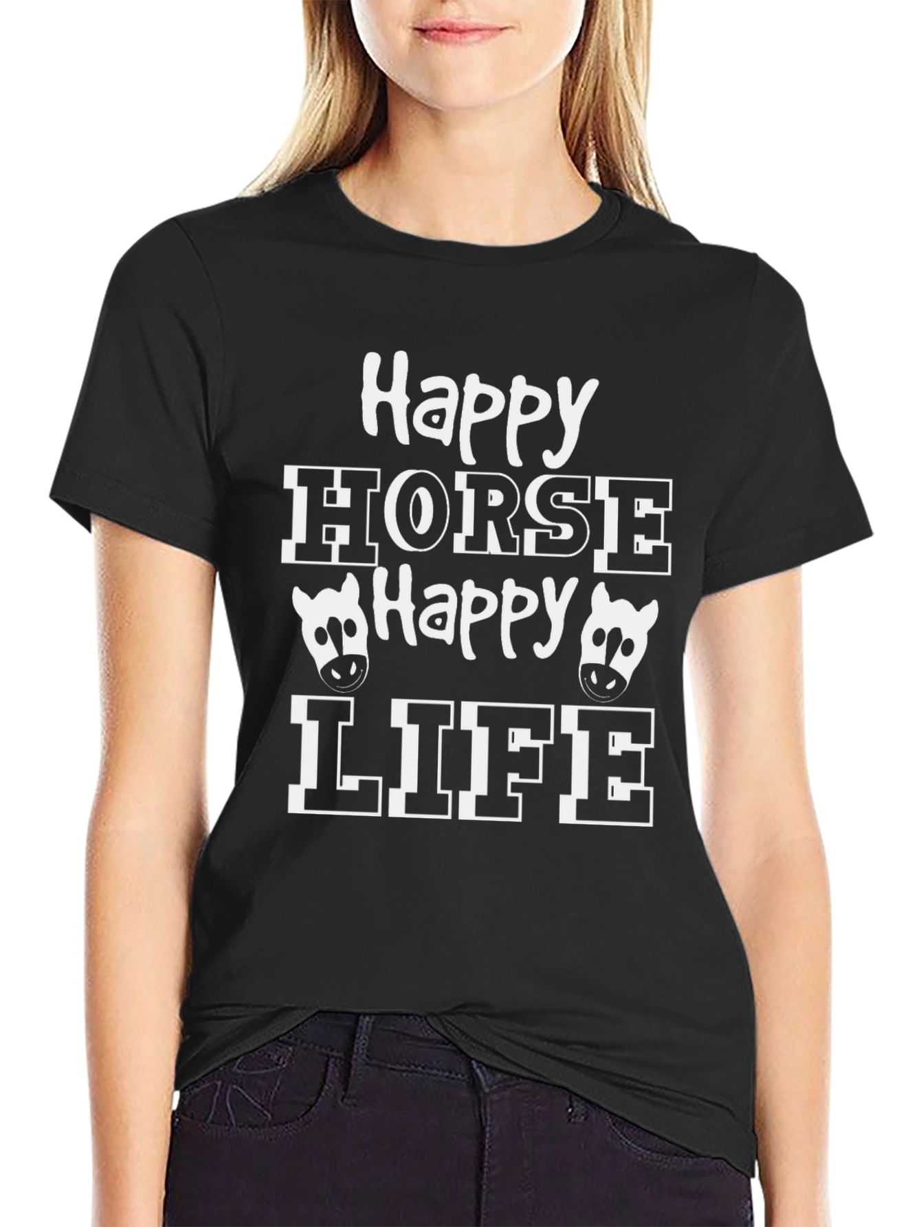 Black Happy Horse Happy Life Graphic T-Shirt view 2