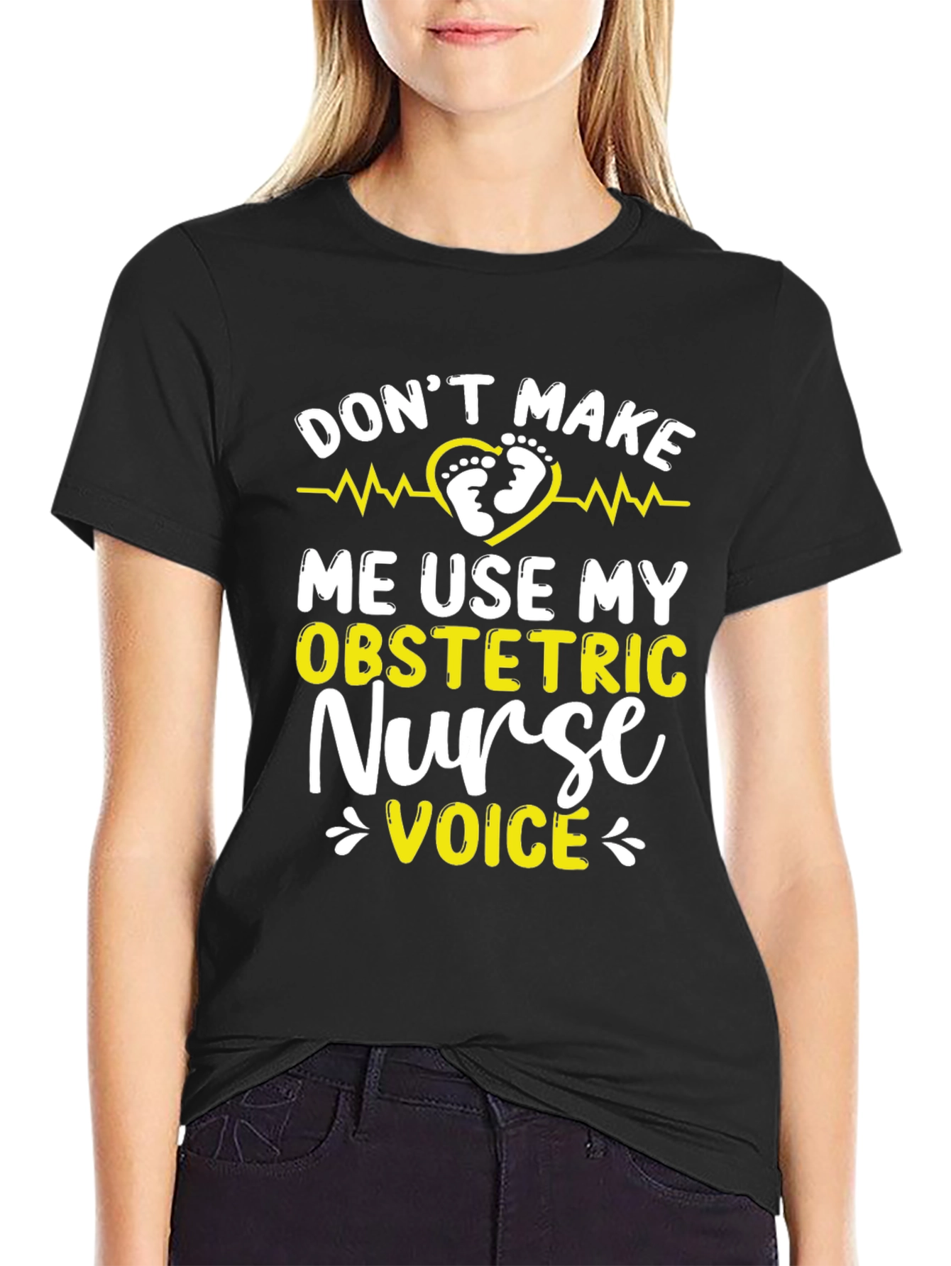 Black Obstetric Nurse Voice T-Shirt - Funny Nurse Tee view 2