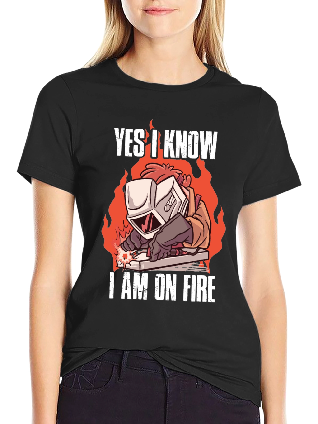 Black Yes, I Know I'm On Fire Welding T-Shirt view 2