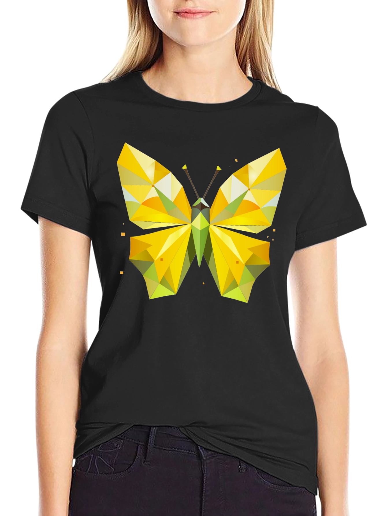 Black Geometric Butterfly Graphic Tee - Stylish Men's Black T-Shirt view 2
