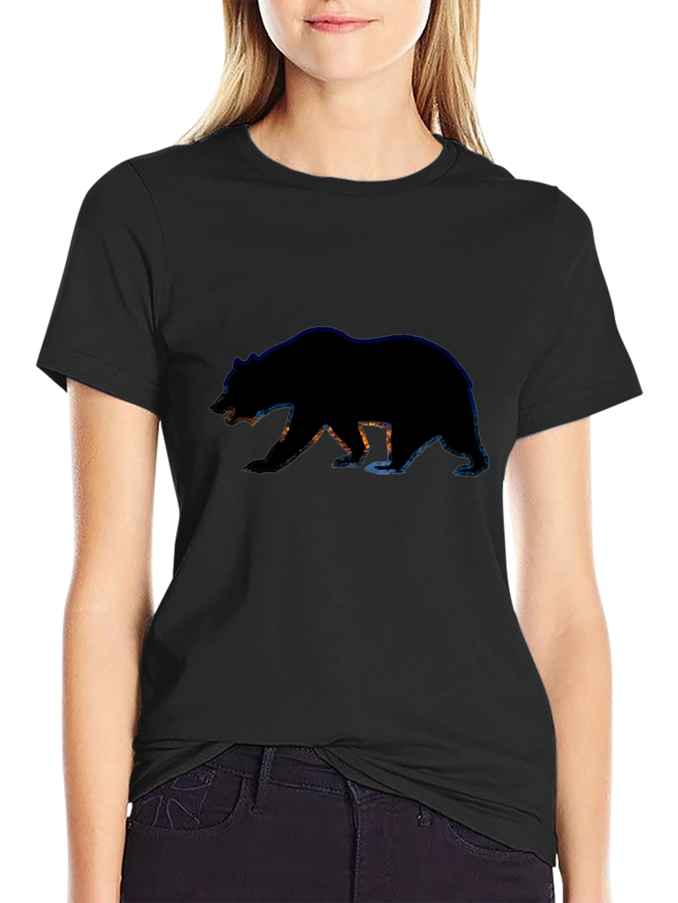 Black Bear Silhouette Graphic Tee - Black Cotton T-Shirt view 2