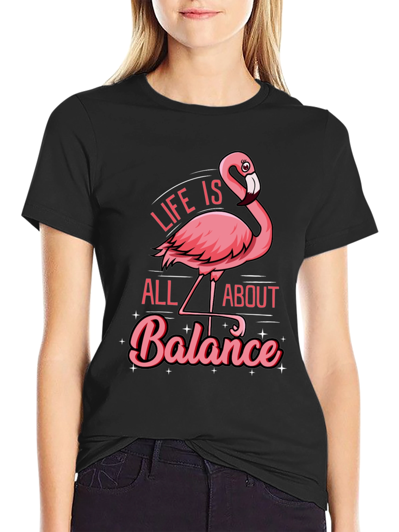 Black Life is All About Balance Flamingo Graphic T-Shirt view 2