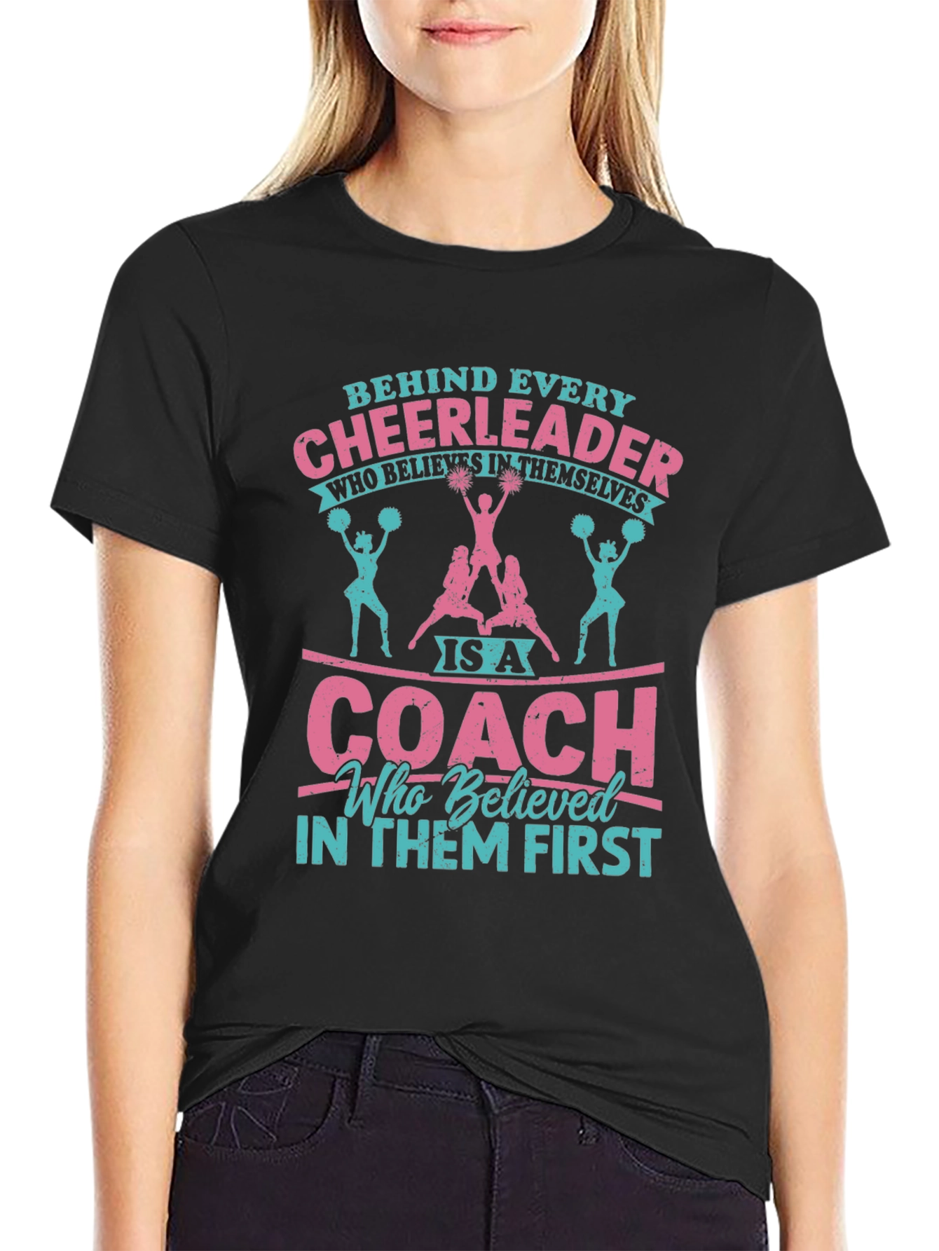 Black Cheerleader Coach Graphic Tee - Black Cotton Blend view 2