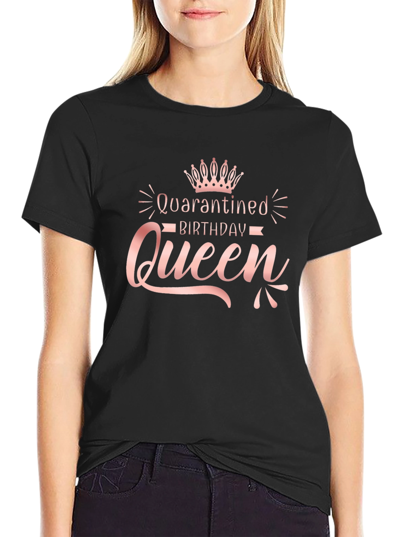 Black Quarantined Birthday Queen T-Shirt view 2