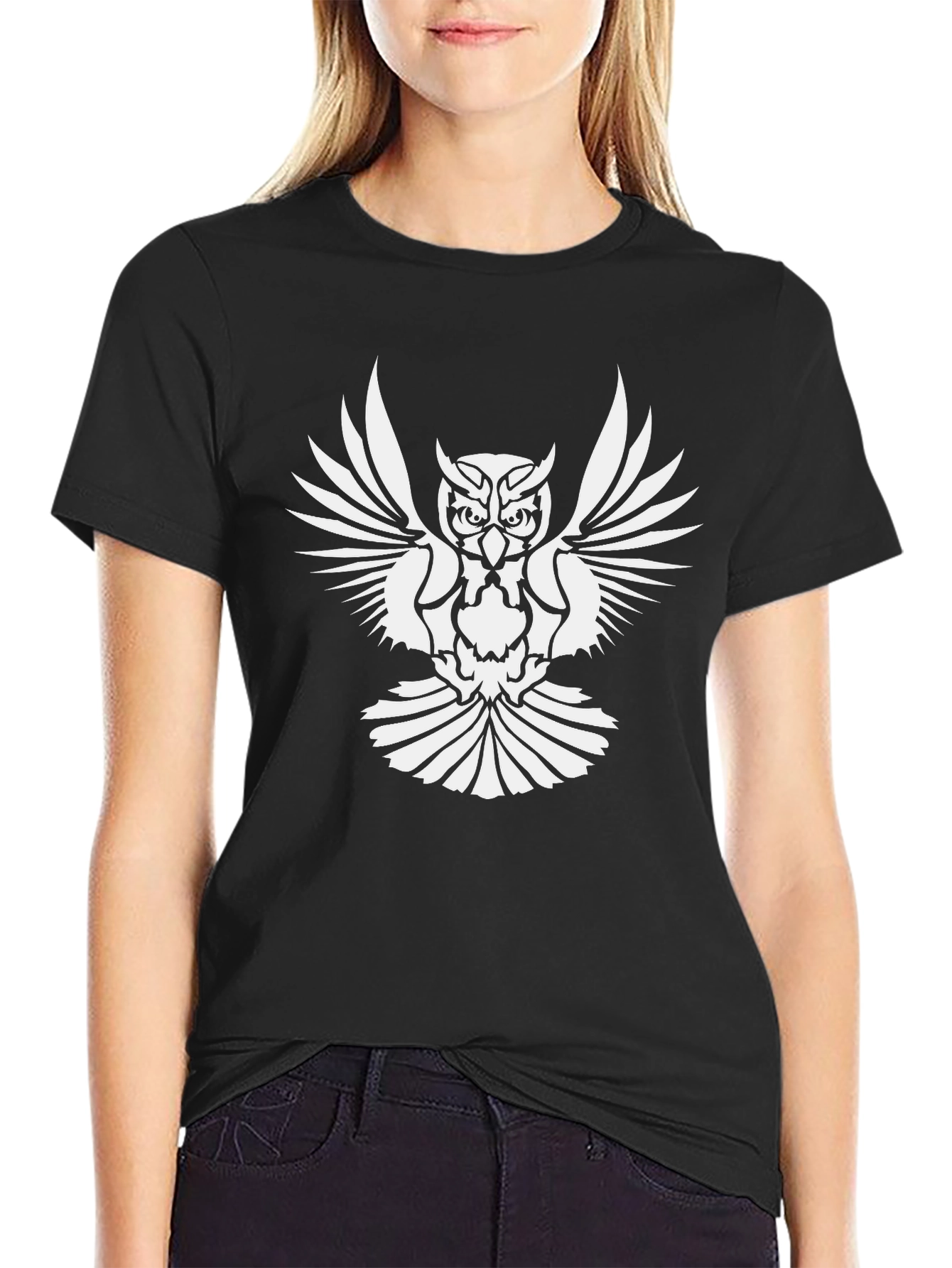 Black Owl Graphic Print Black T-Shirt view 2