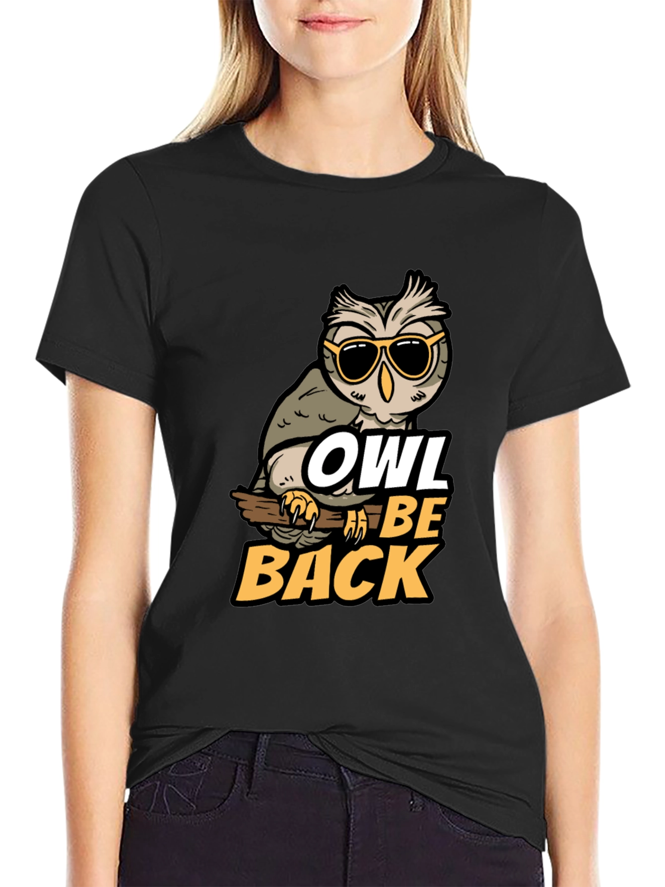 Black Owl Be Back Graphic Tee - Funny Bird Pun T-Shirt view 2