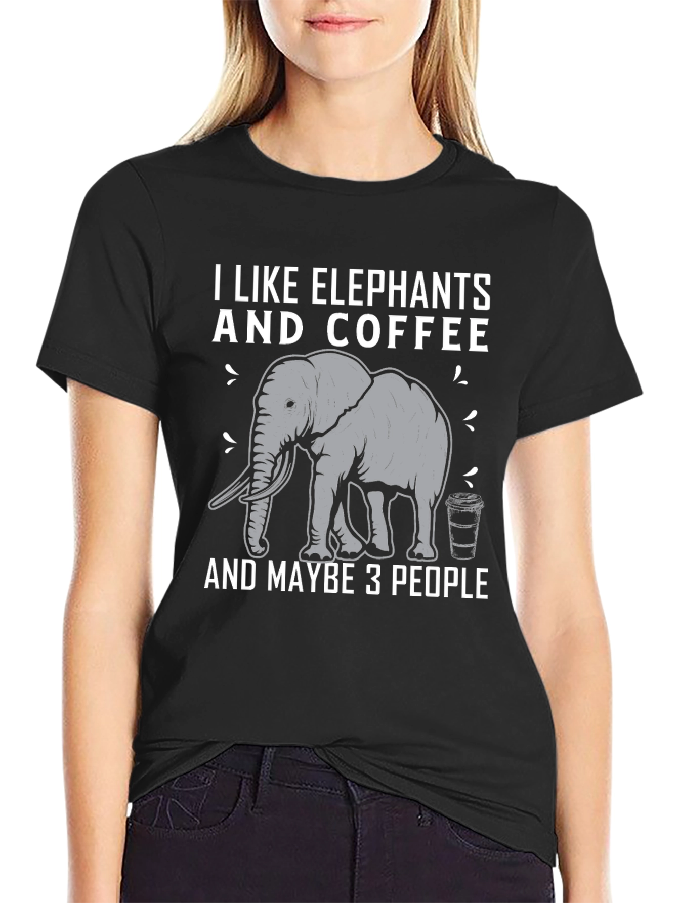 Black I Like Elephants and Coffee T-Shirt view 2