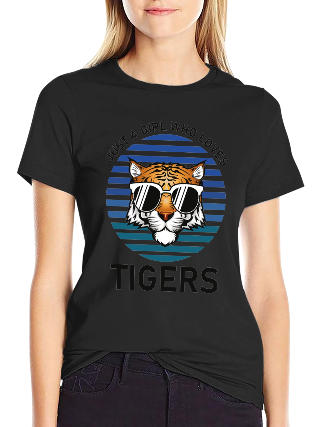 Black Just A Girl Who Loves Tigers T-Shirt view 2