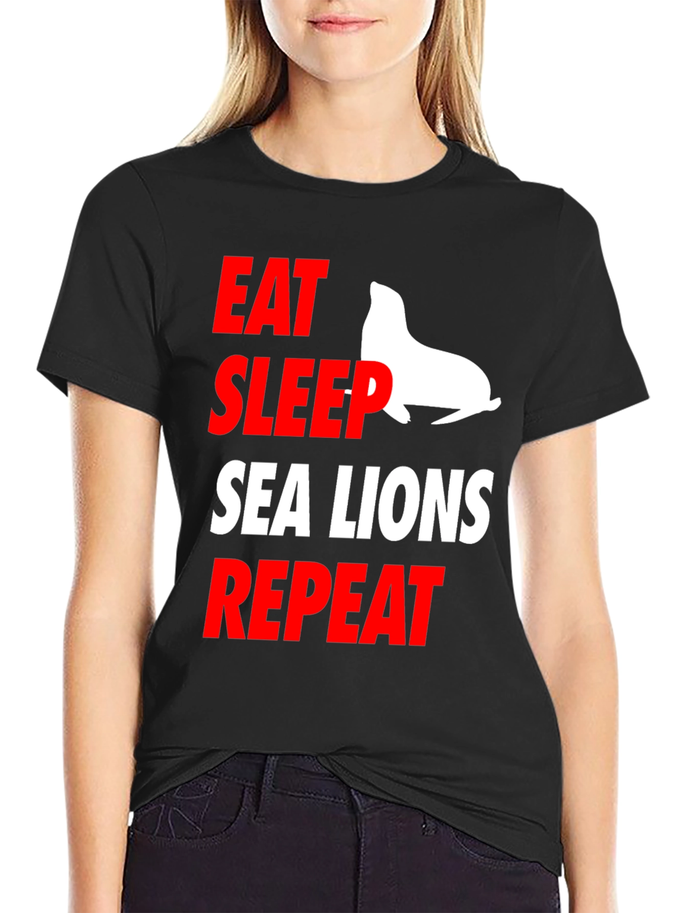 Black Eat Sleep Sea Lions Repeat Graphic Tee view 2