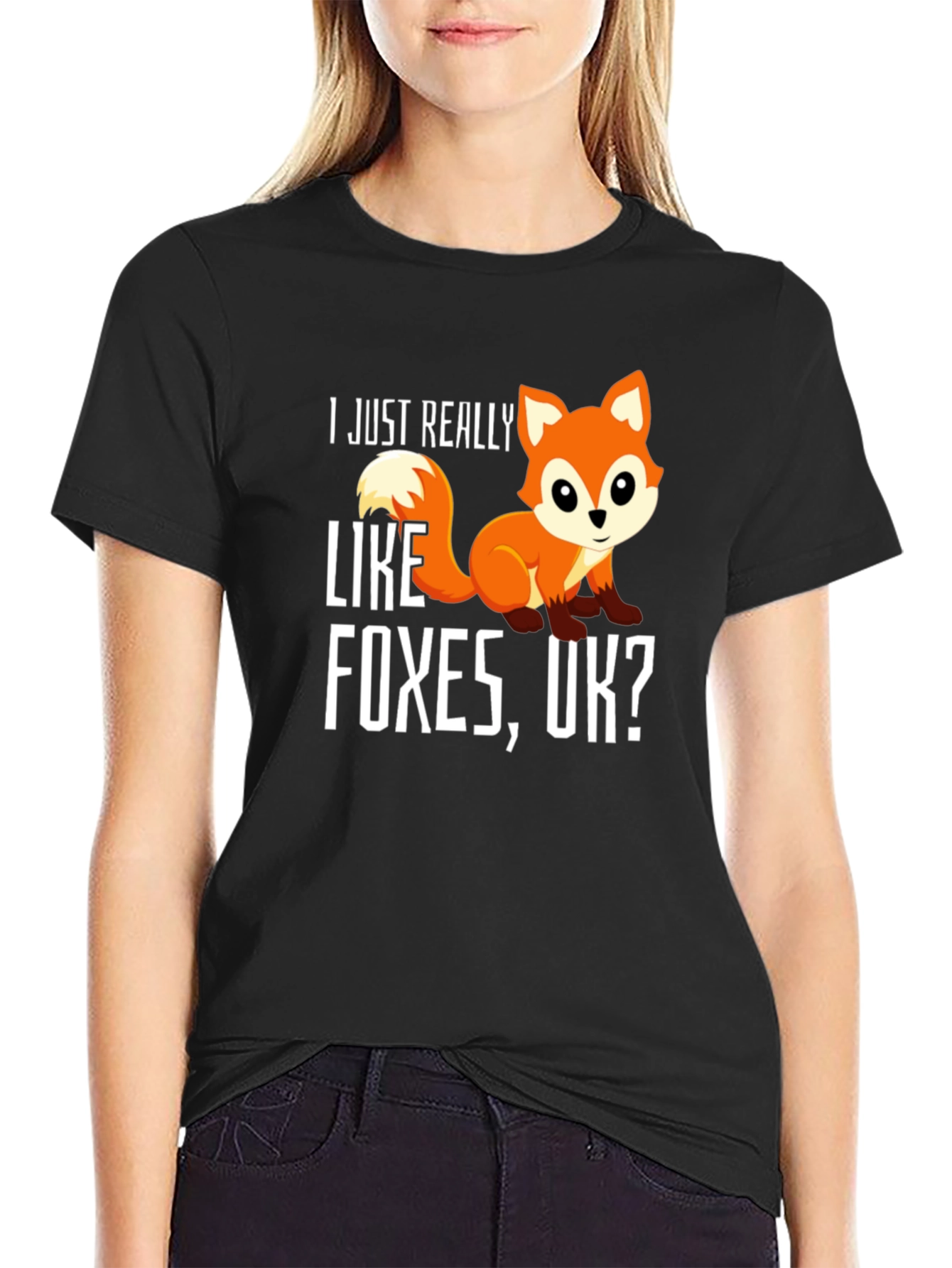 Black I Like Foxes Graphic T-Shirt - Unisex Crew Neck Tee view 2